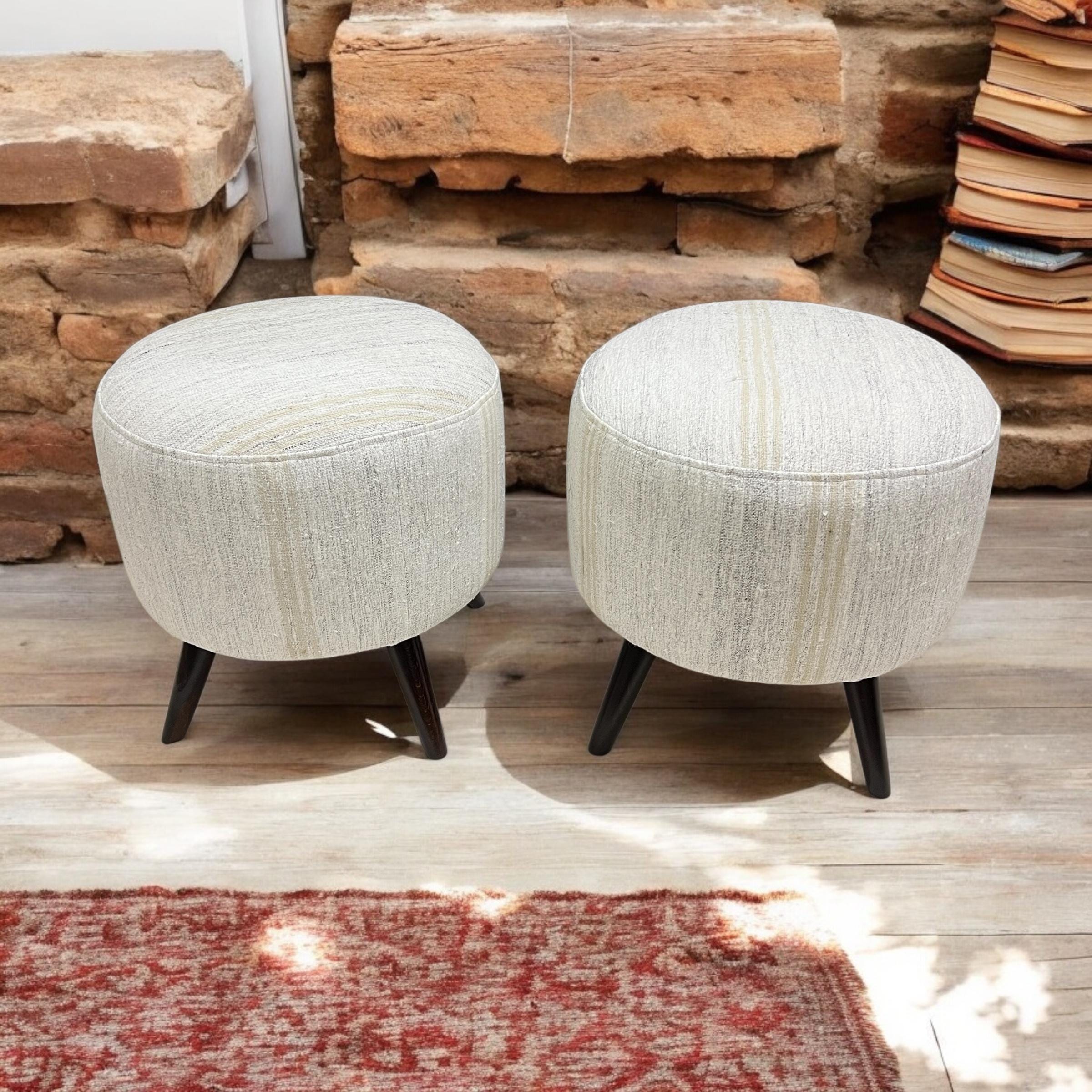 Vintage Hemp Small Round Ottoman