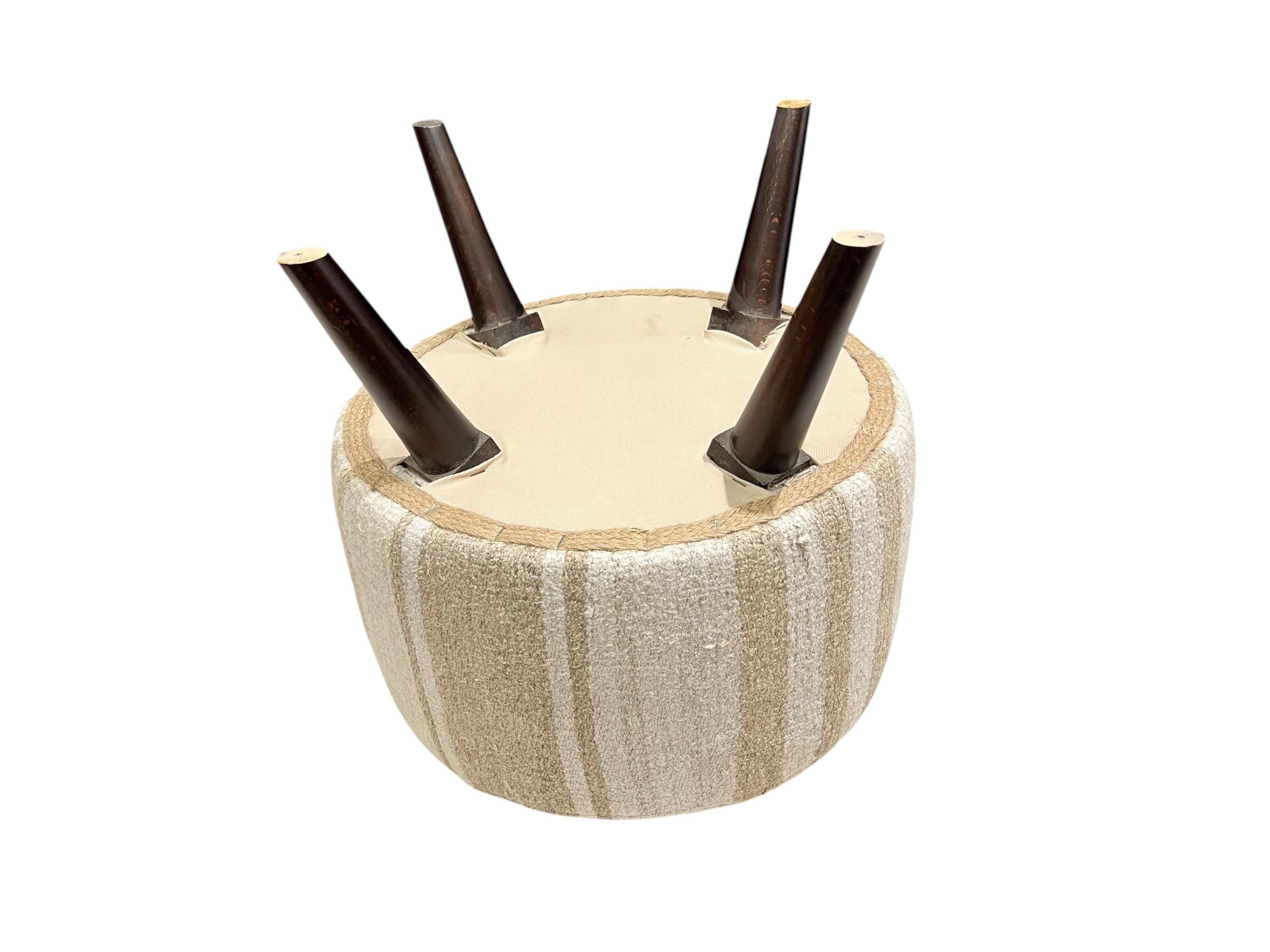 Vintage Hemp Small Round Ottoman