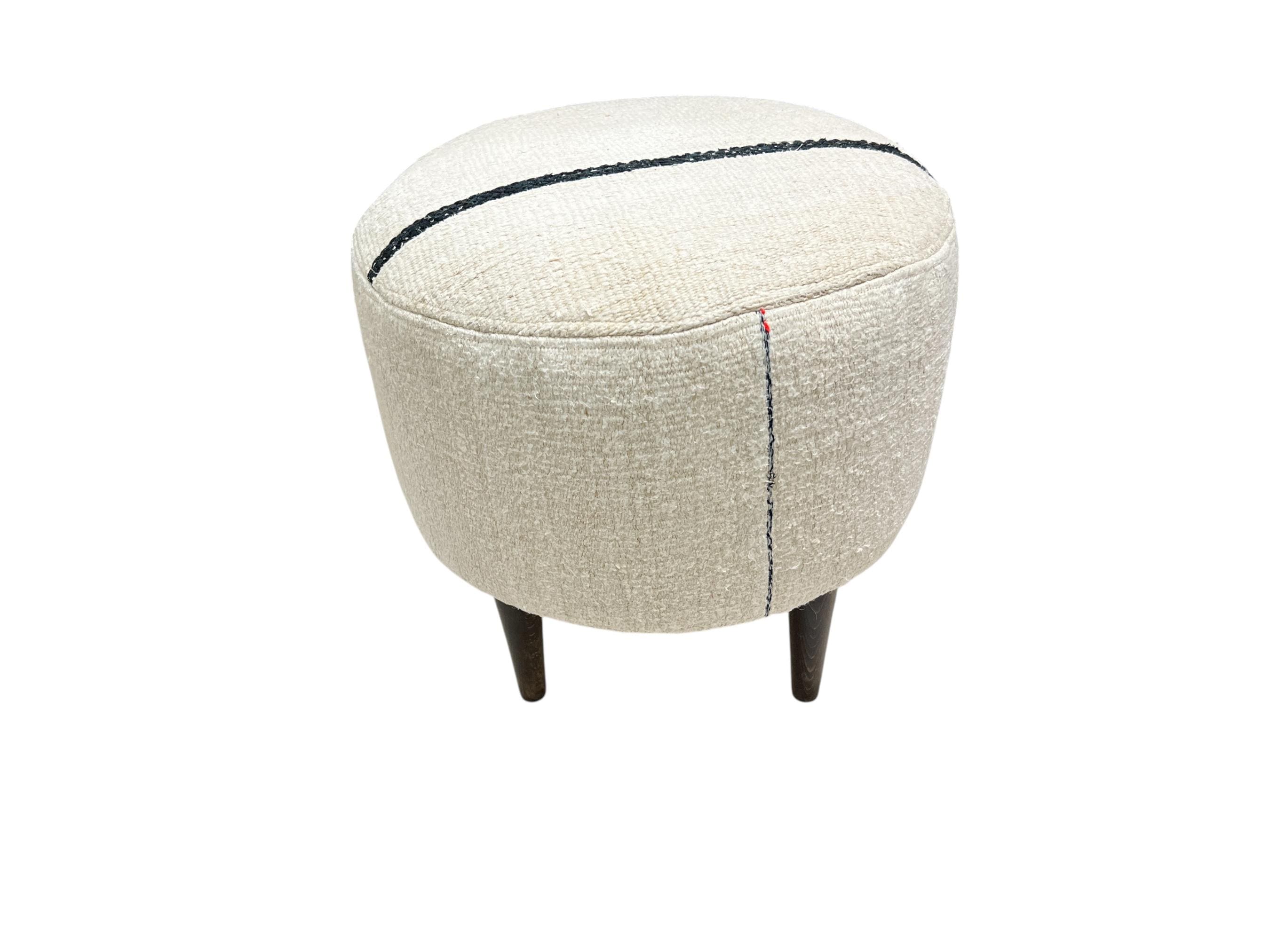 Small Vintage Hemp Round Ottoman