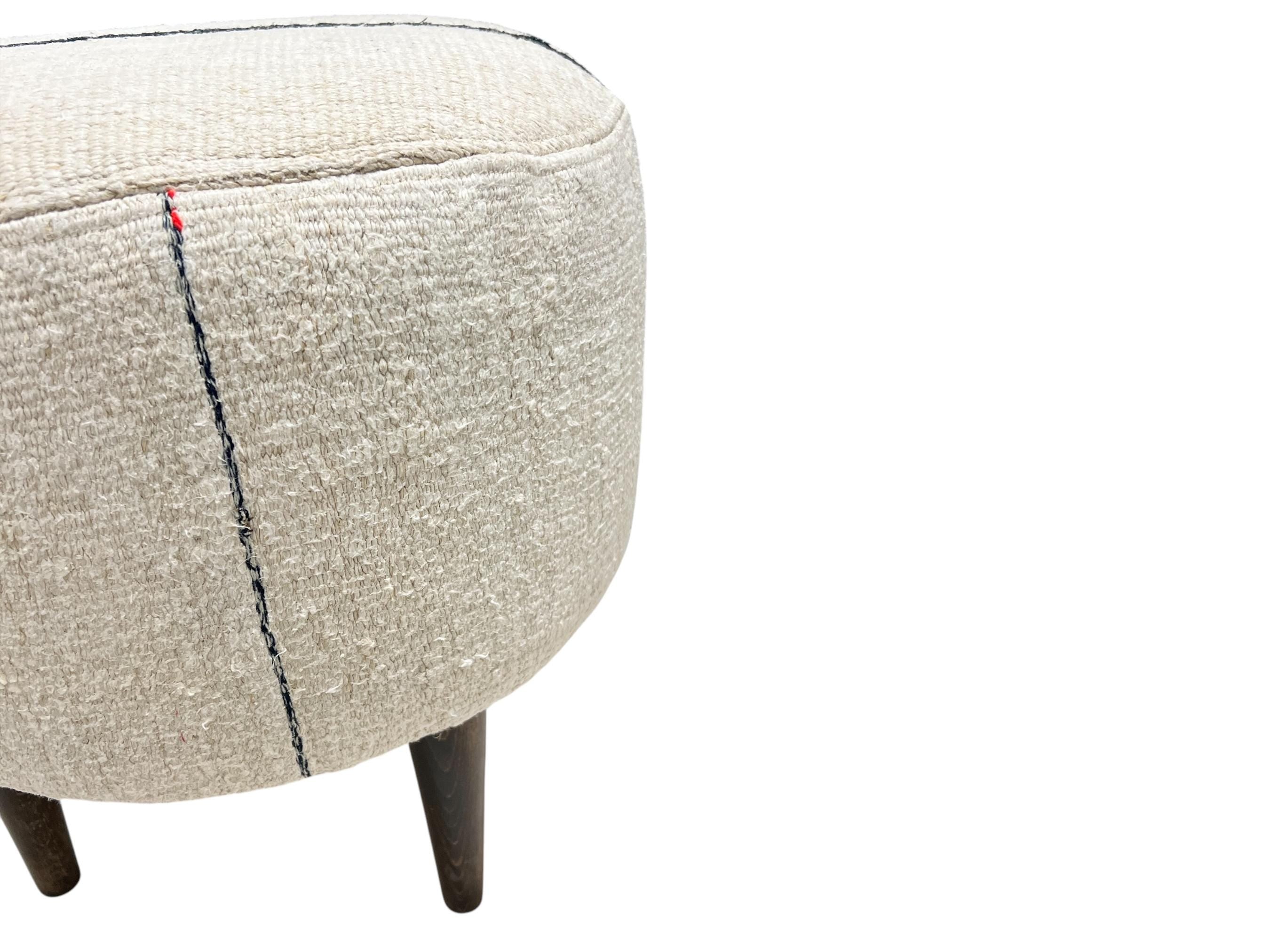 Small Vintage Hemp Round Ottoman