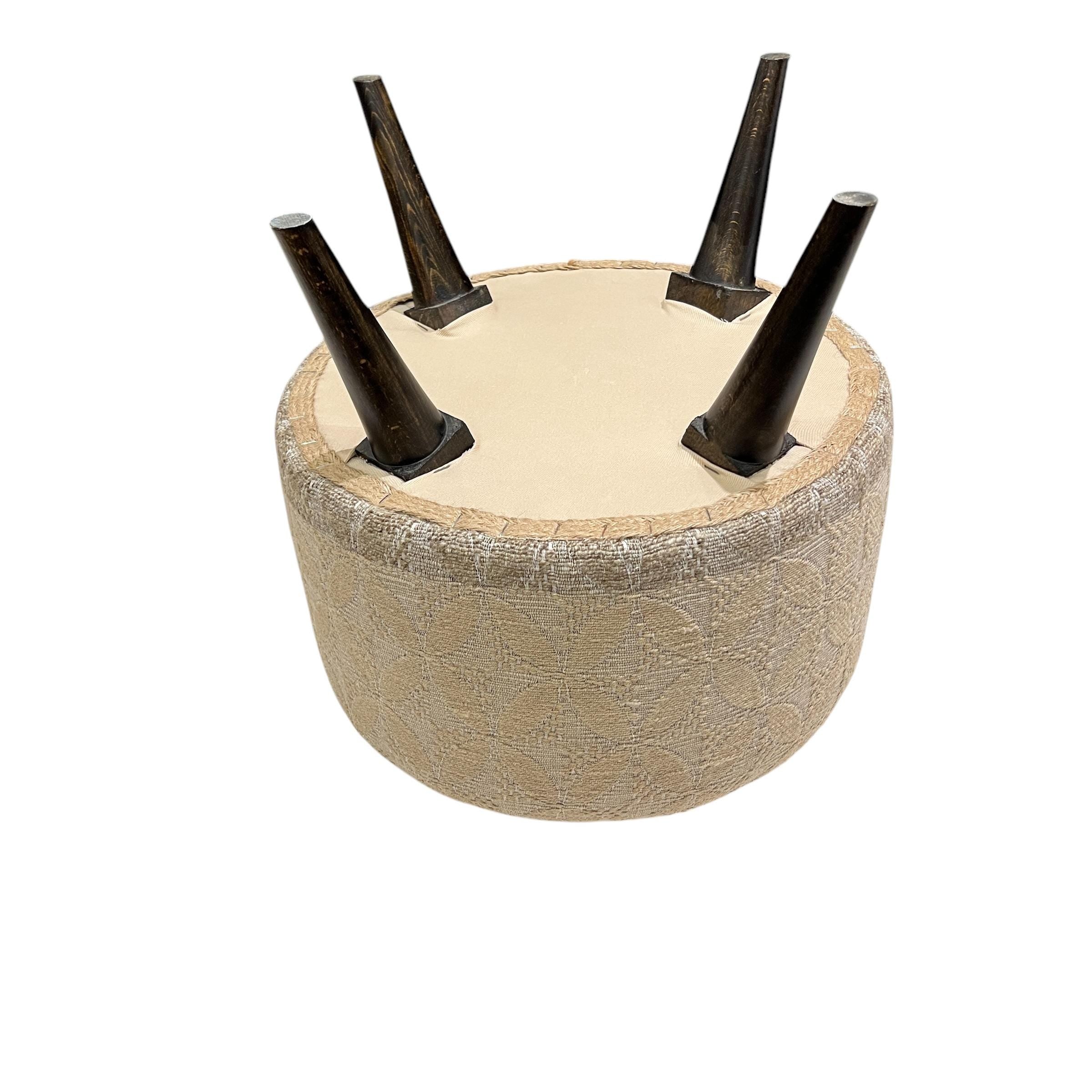 Embroidery Kilim Small Round Ottoman