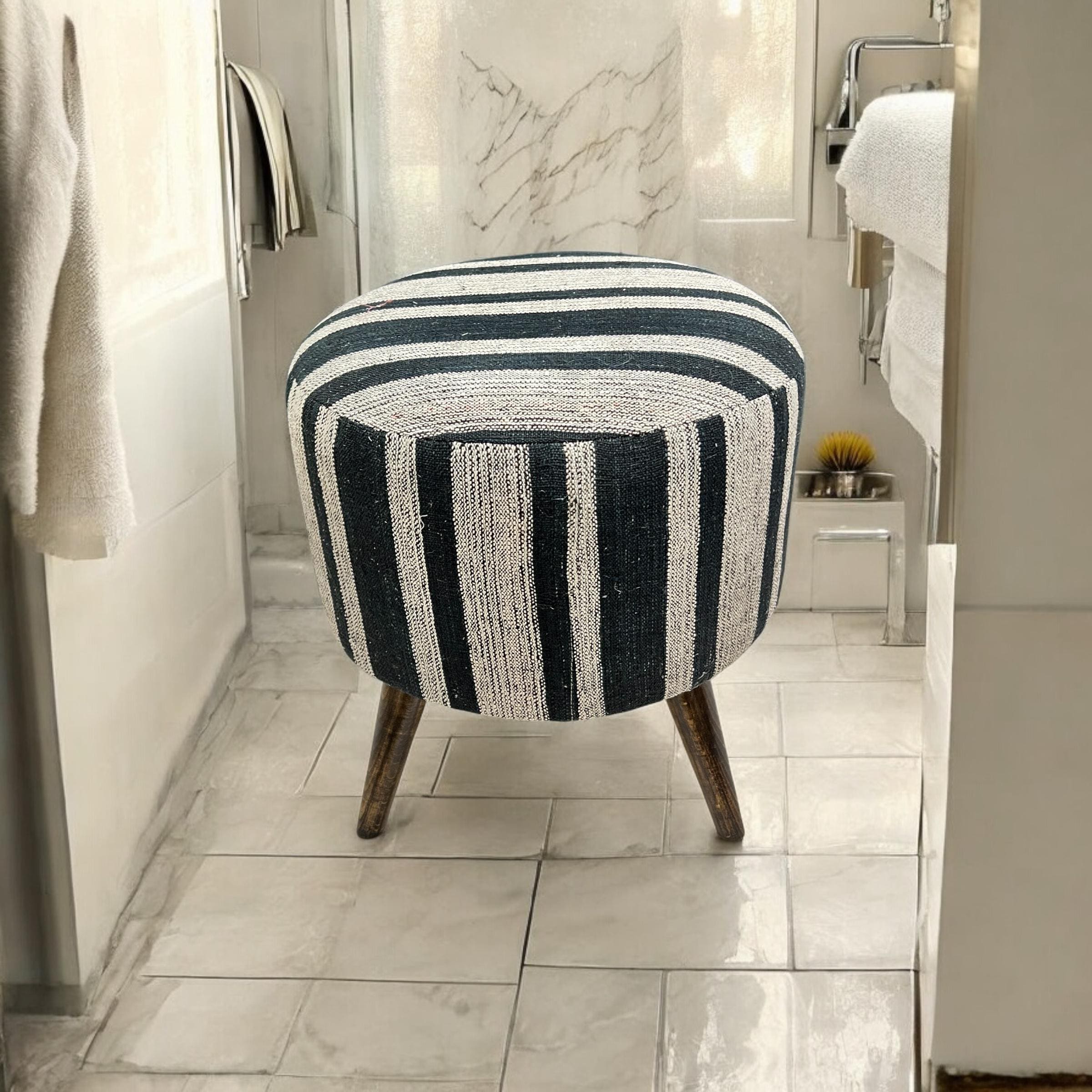 Stripe Kilim Small Round Ottoman