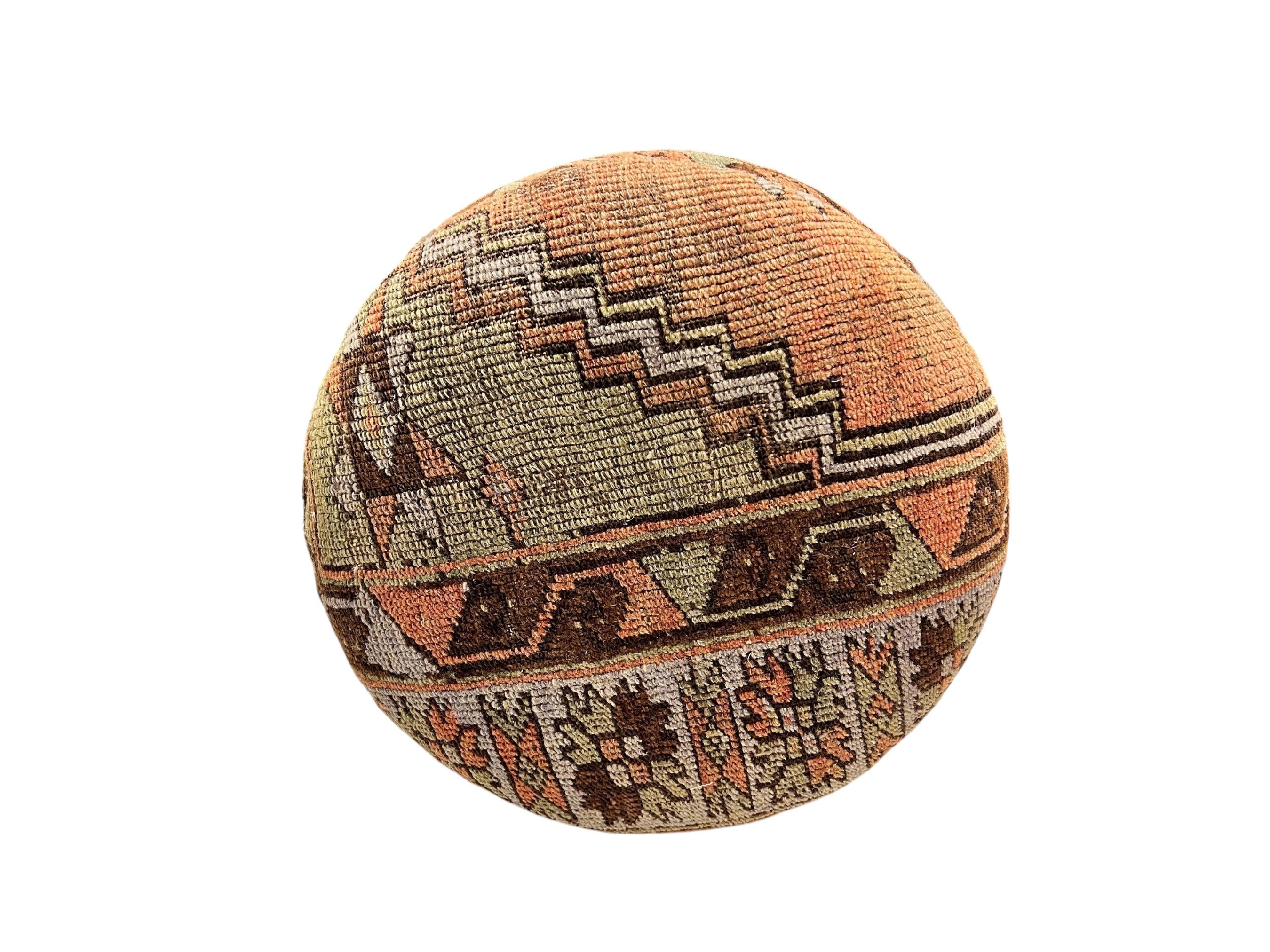 Vintage Carpet Small Round Ottoman