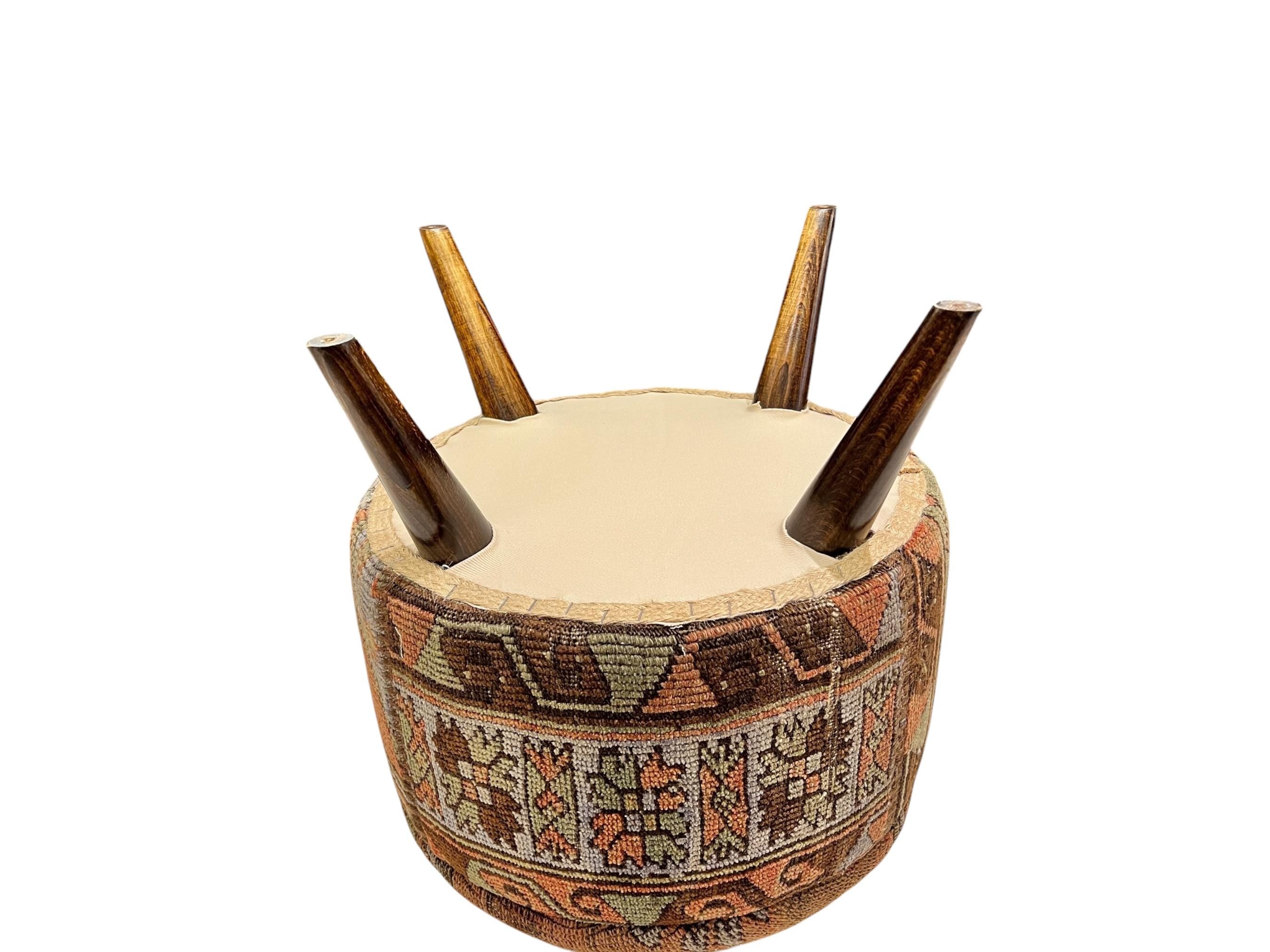 Vintage Carpet Small Round Ottoman