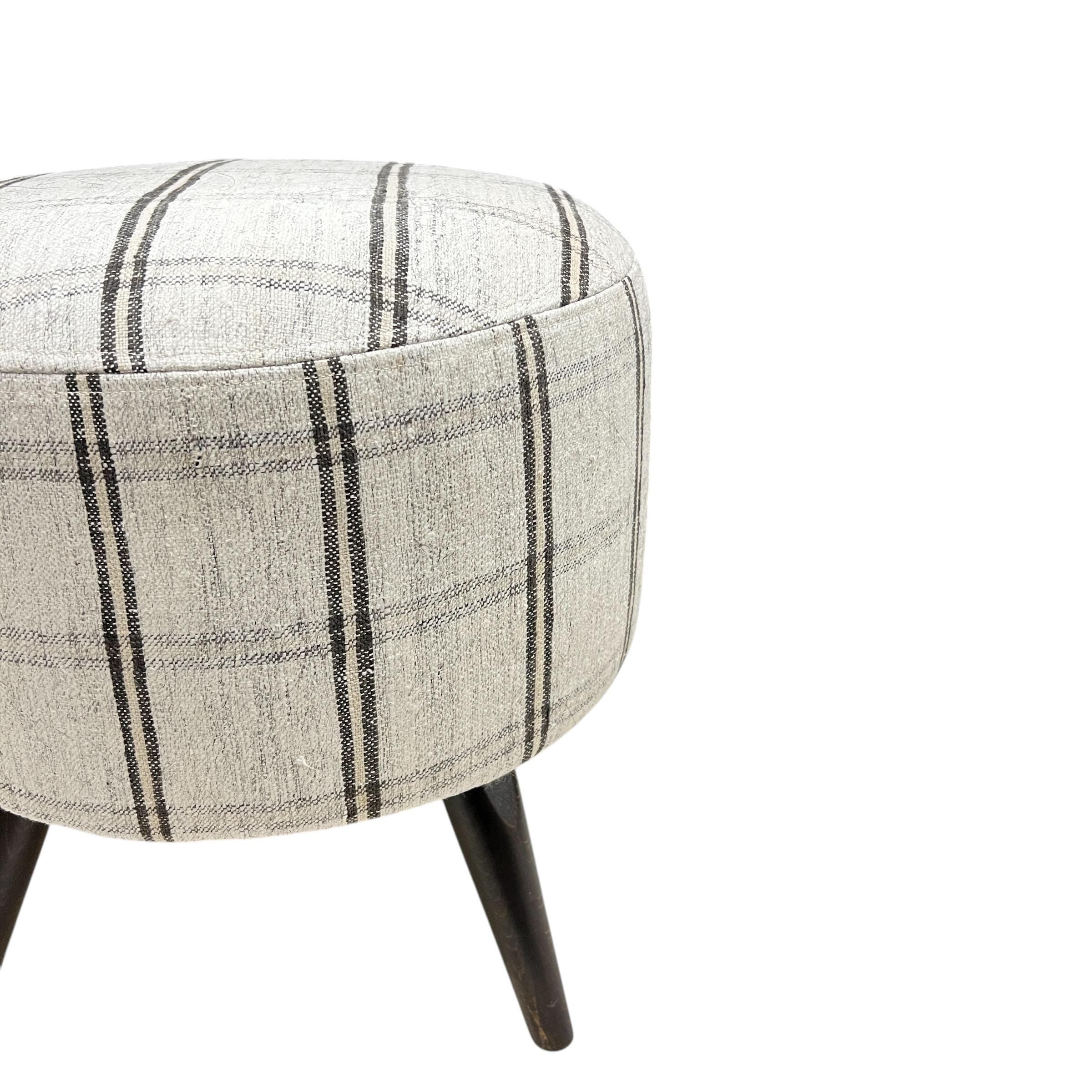 Stripe Kilim Small Round Ottoman