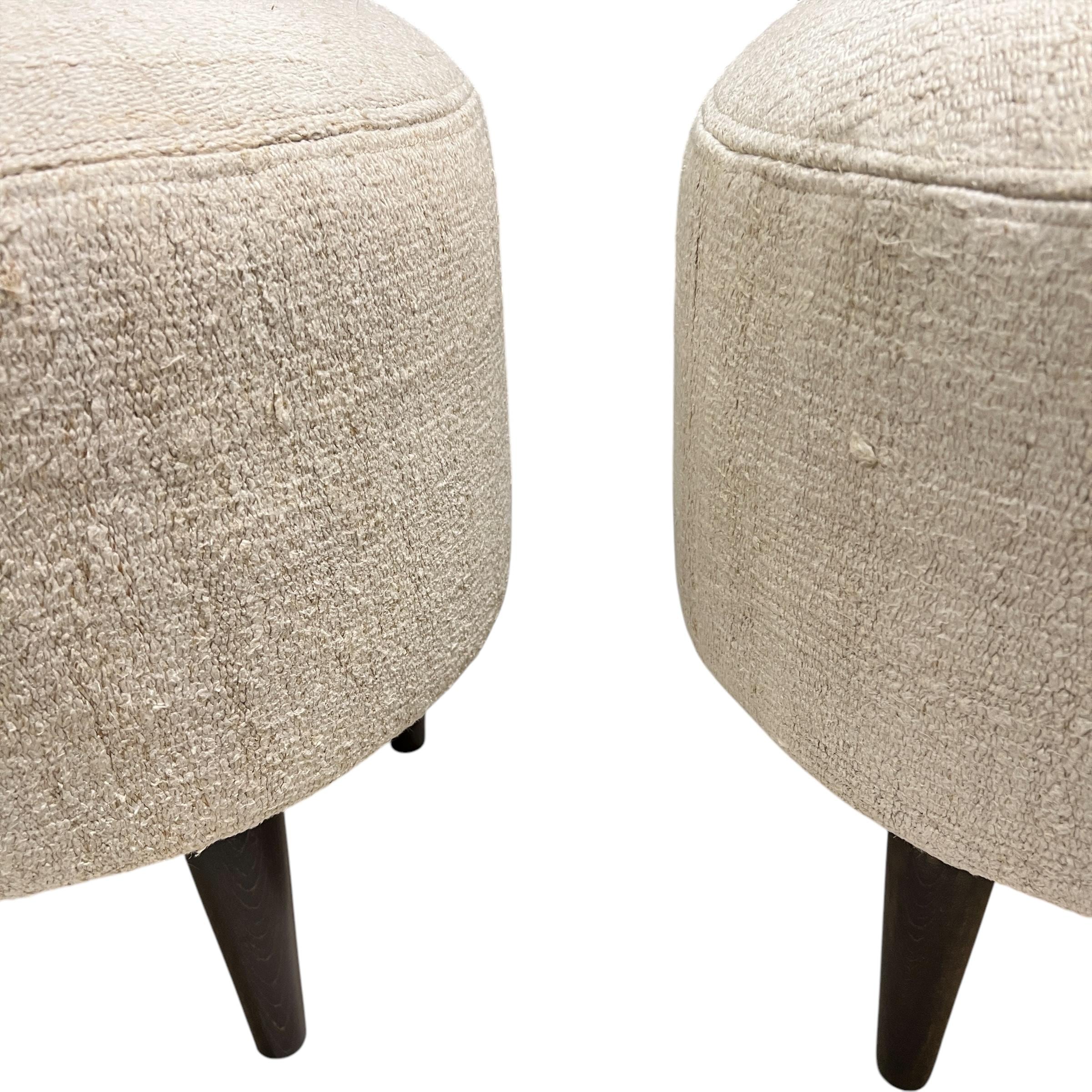 Vintage Hemp Small Round Ottoman