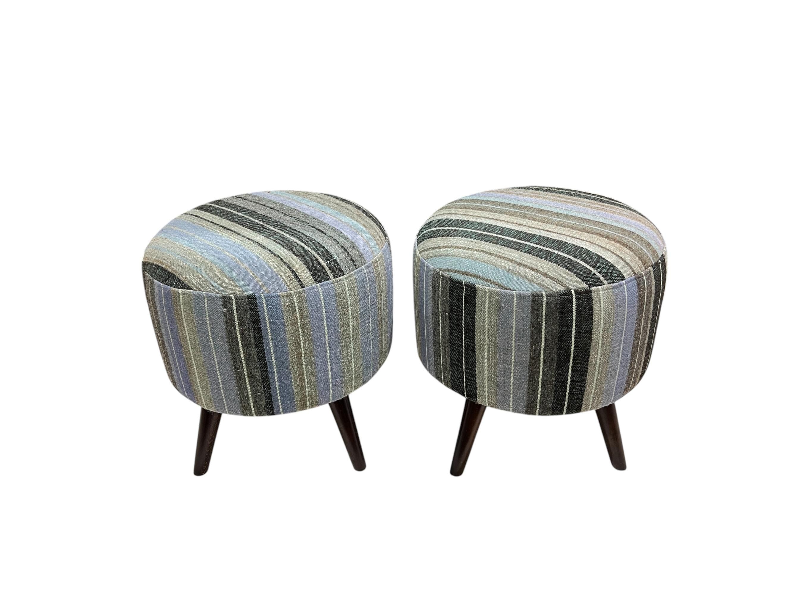 Stripe Kilim Small Round Ottoman