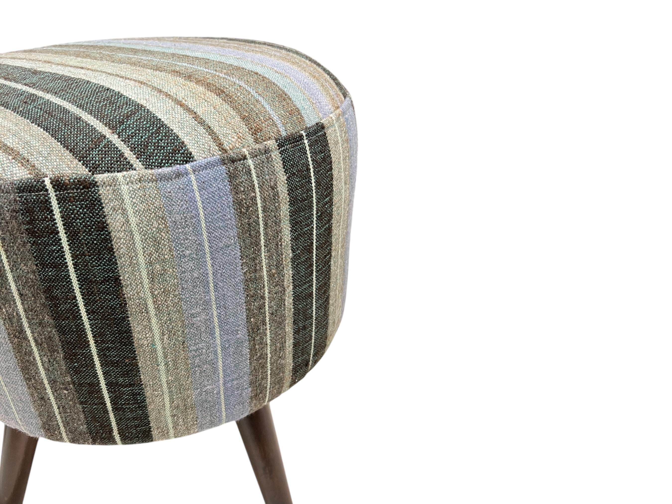 Stripe Kilim Small Round Ottoman