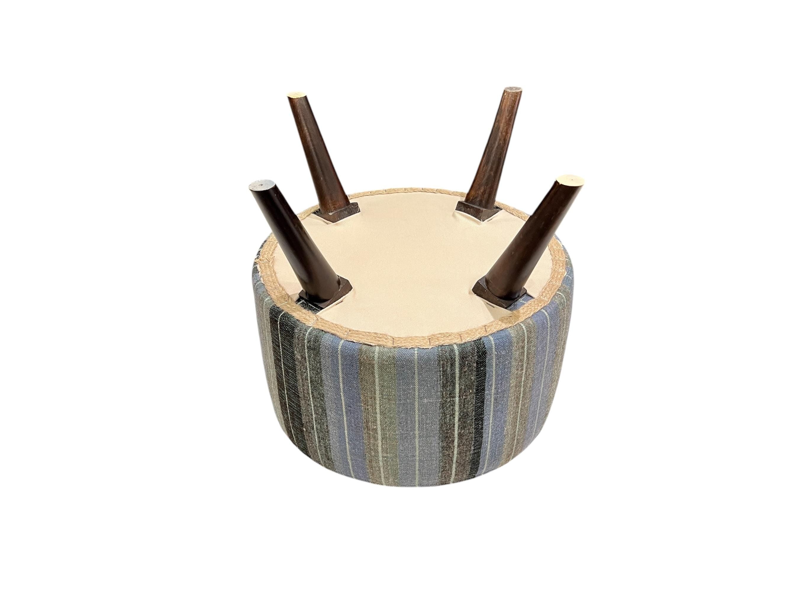 Stripe Kilim Small Round Ottoman