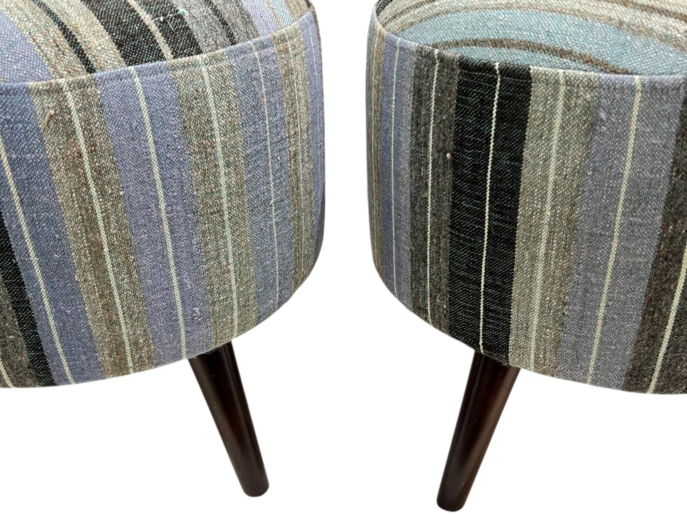 Stripe Kilim Small Round Ottoman
