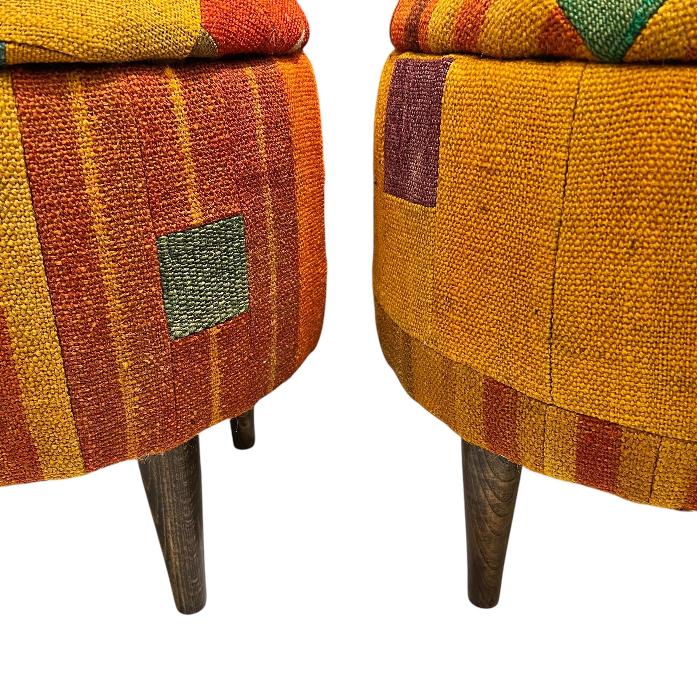 Abstract Patchwork Small Round Ottoman