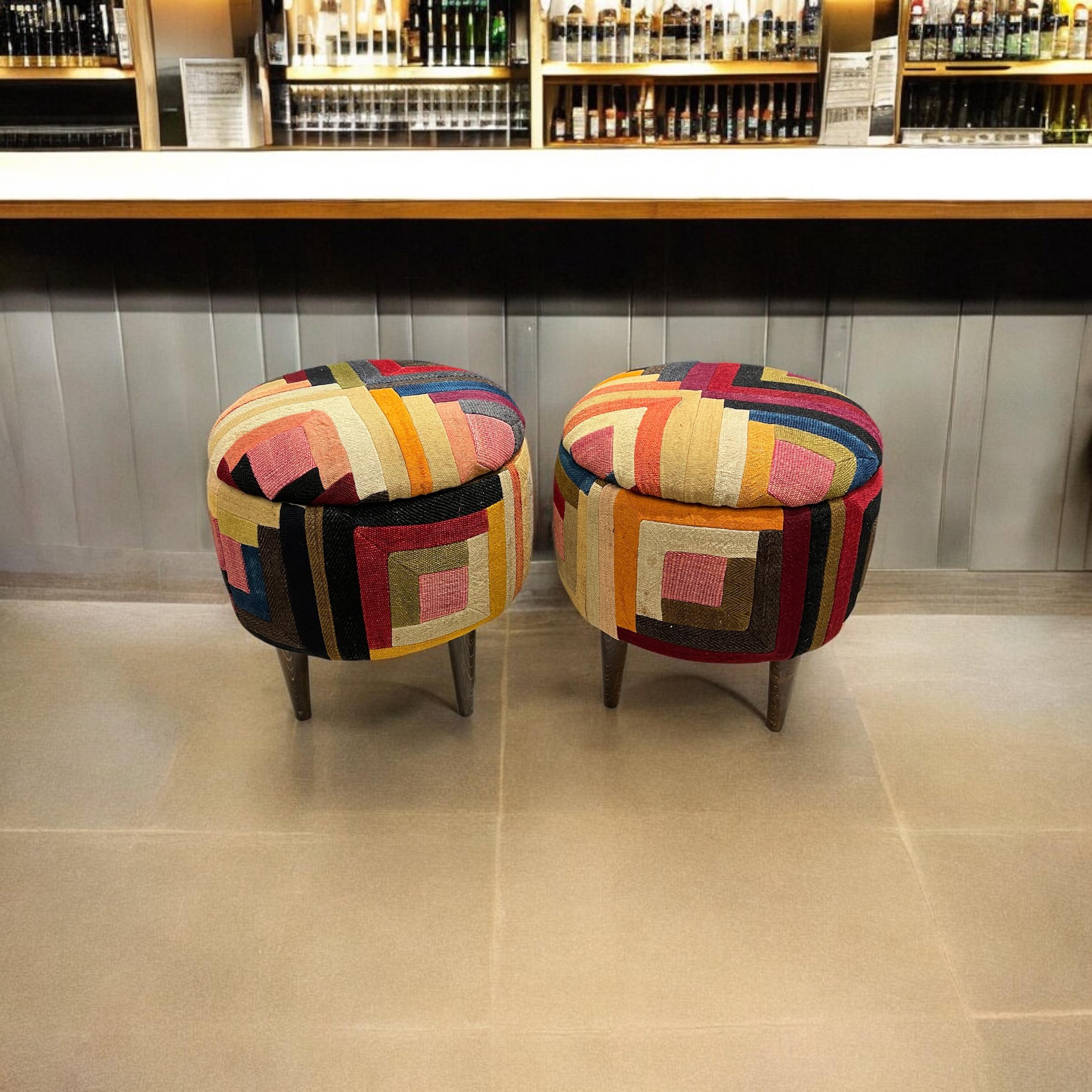 Abstract Patchwork Small Round Ottoman