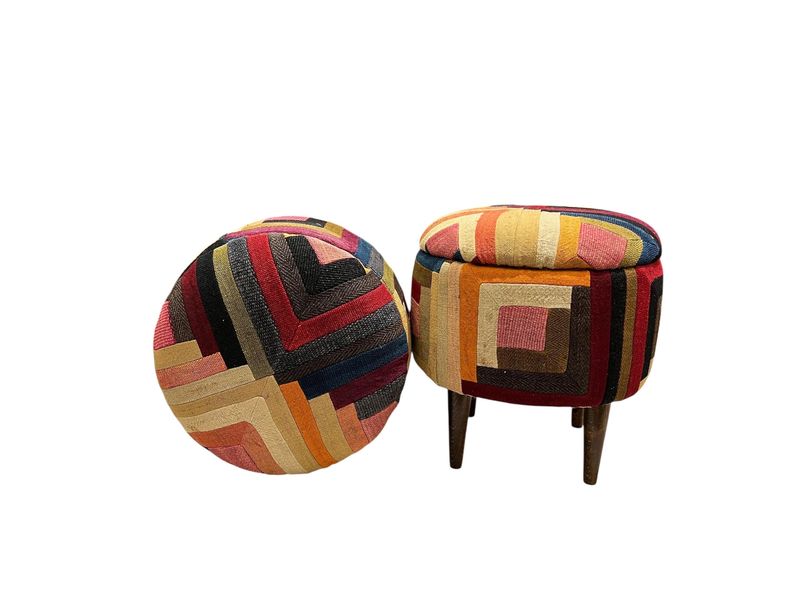 Abstract Patchwork Small Round Ottoman