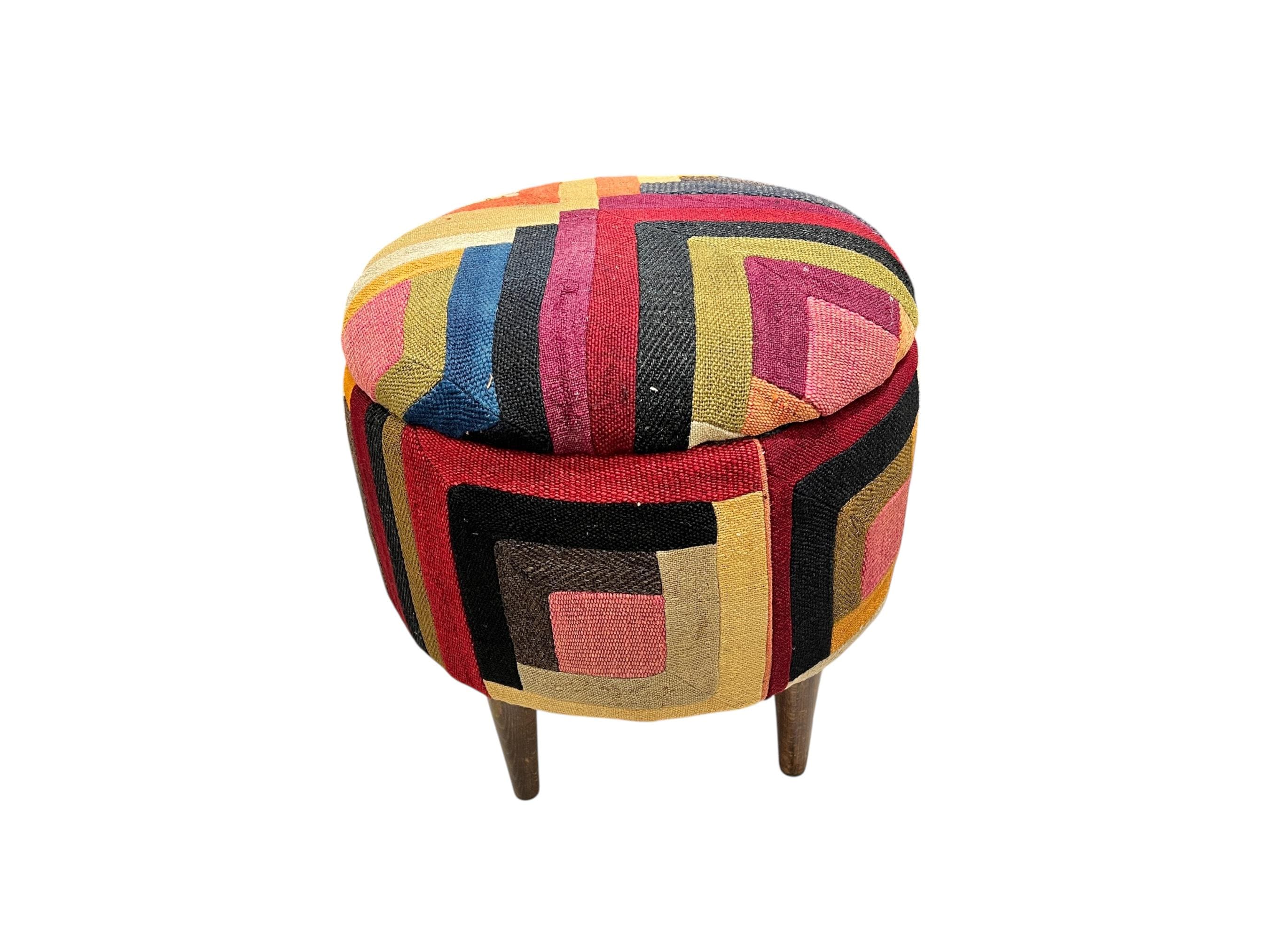 Abstract Patchwork Small Round Ottoman
