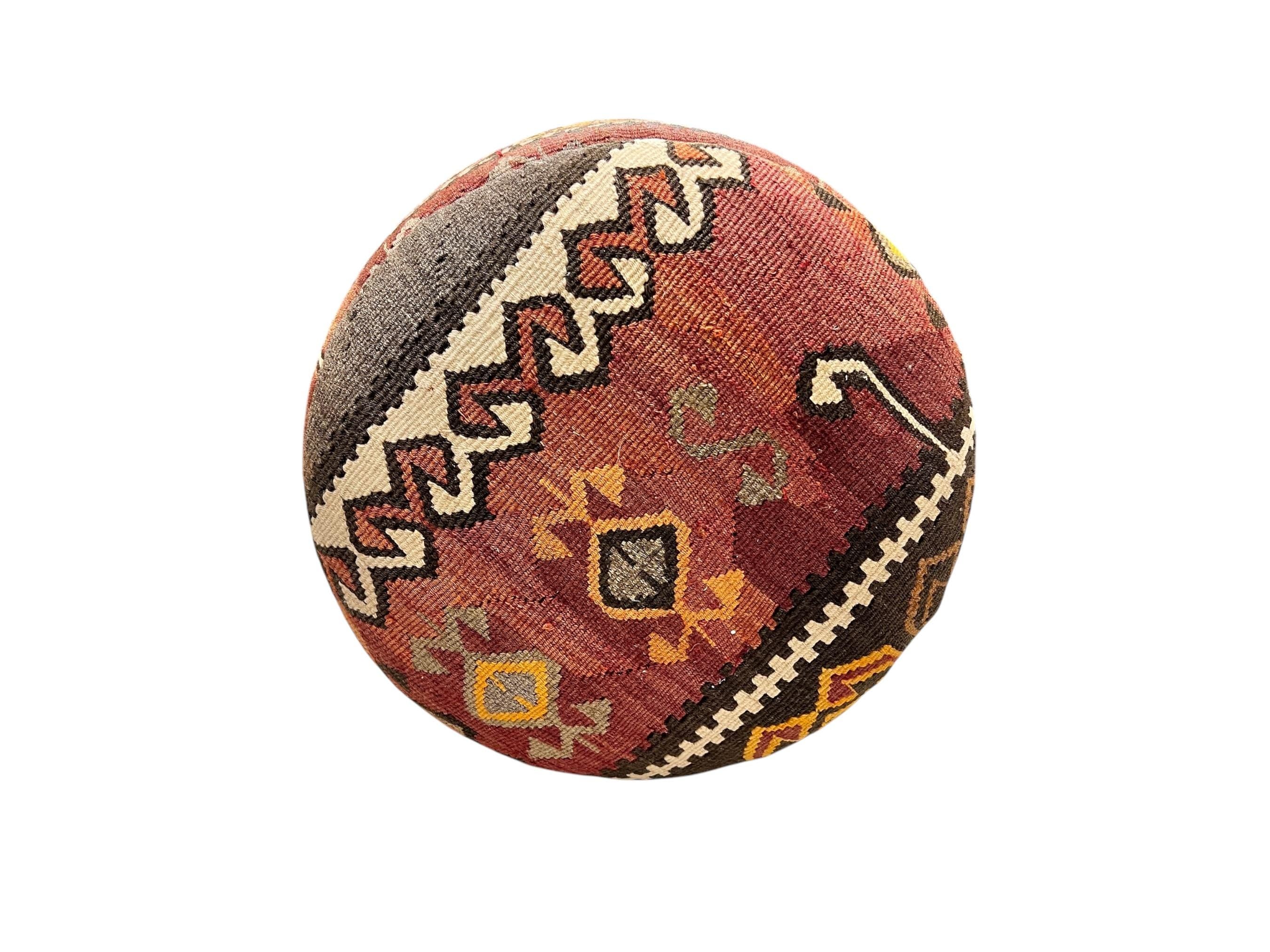 Vintage Kilim Small Round Ottoman