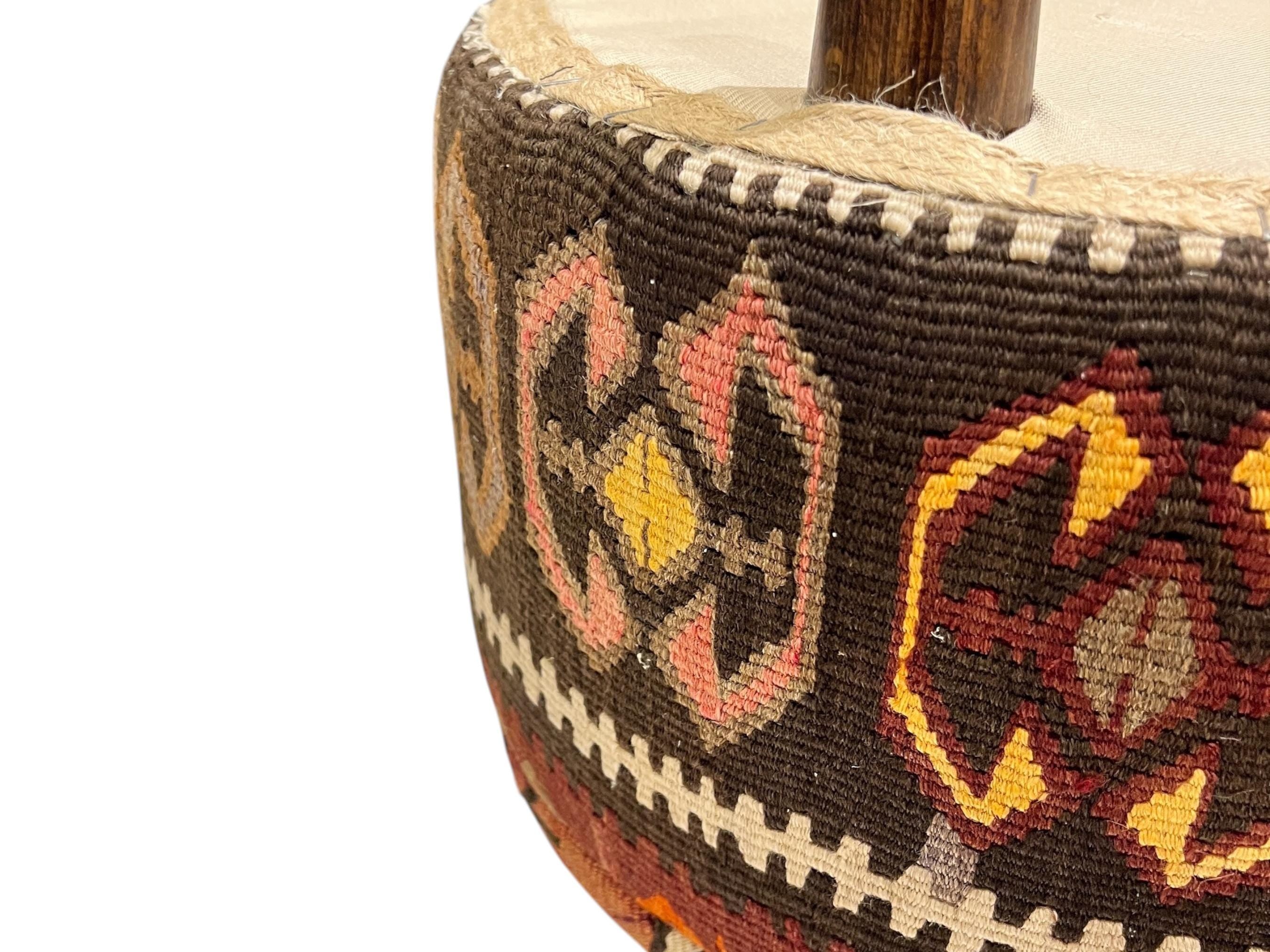 Vintage Kilim Small Round Ottoman
