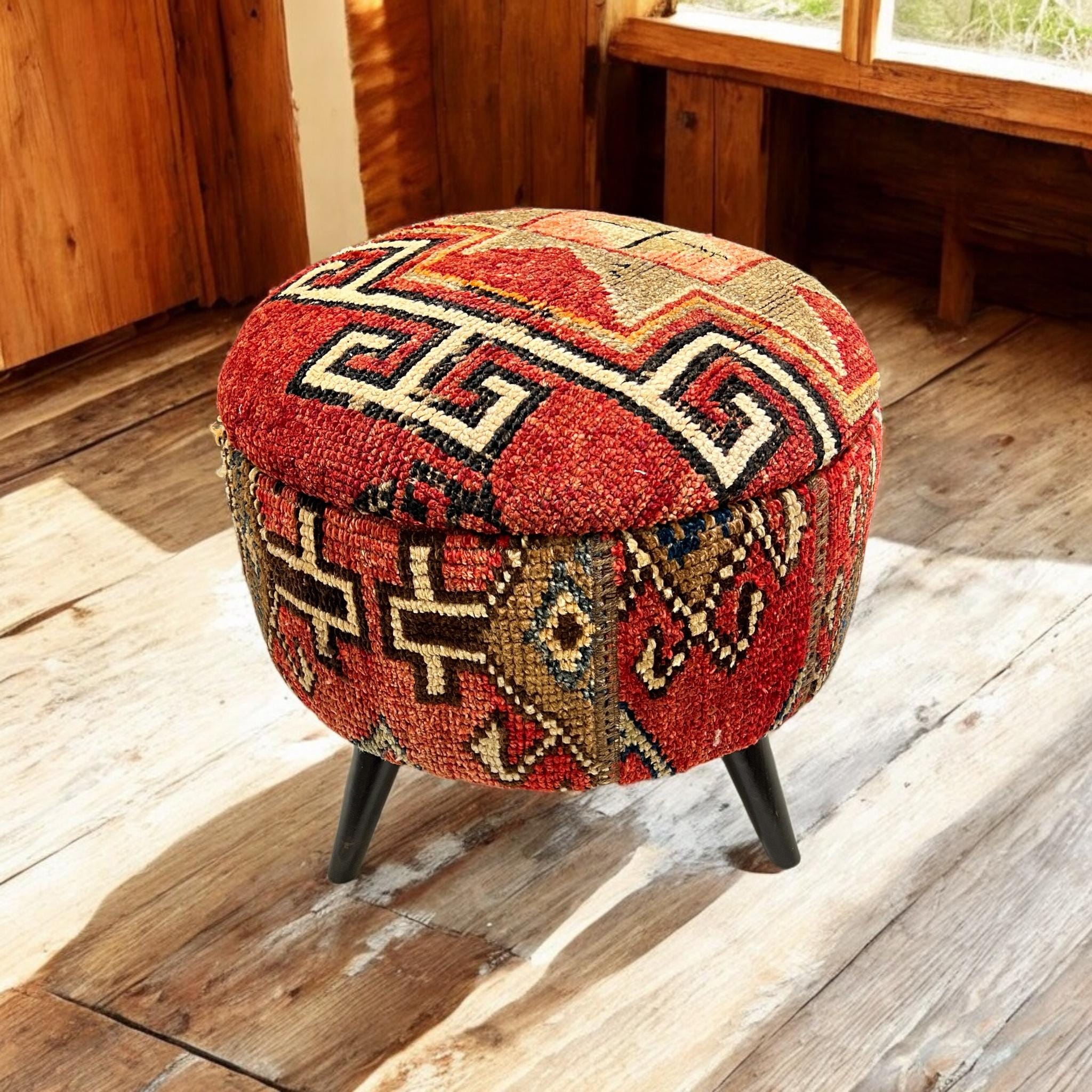 Vintage Carpet Medium Round Ottoman