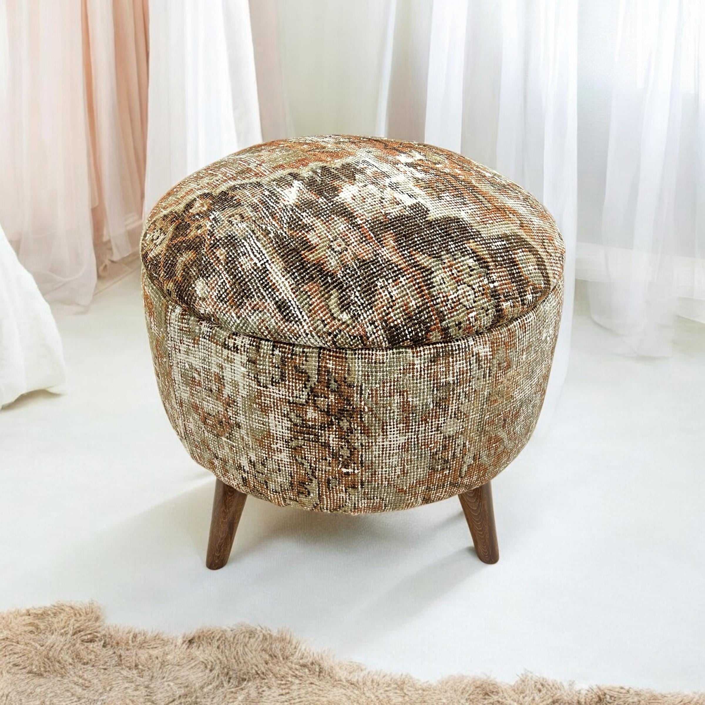 Vintage Carpet Medium Round Ottoman