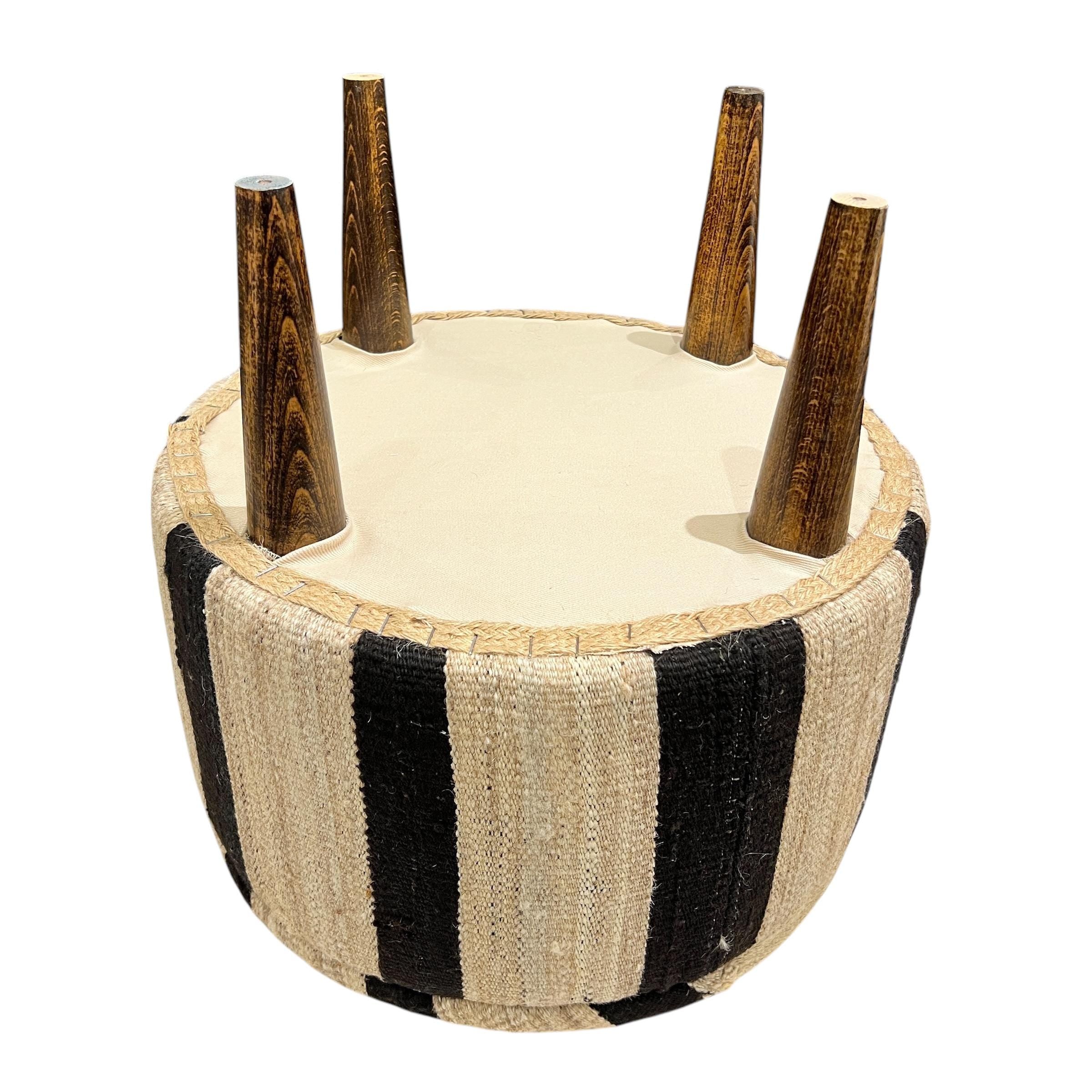 Stripe Kilim Small Round Ottoman