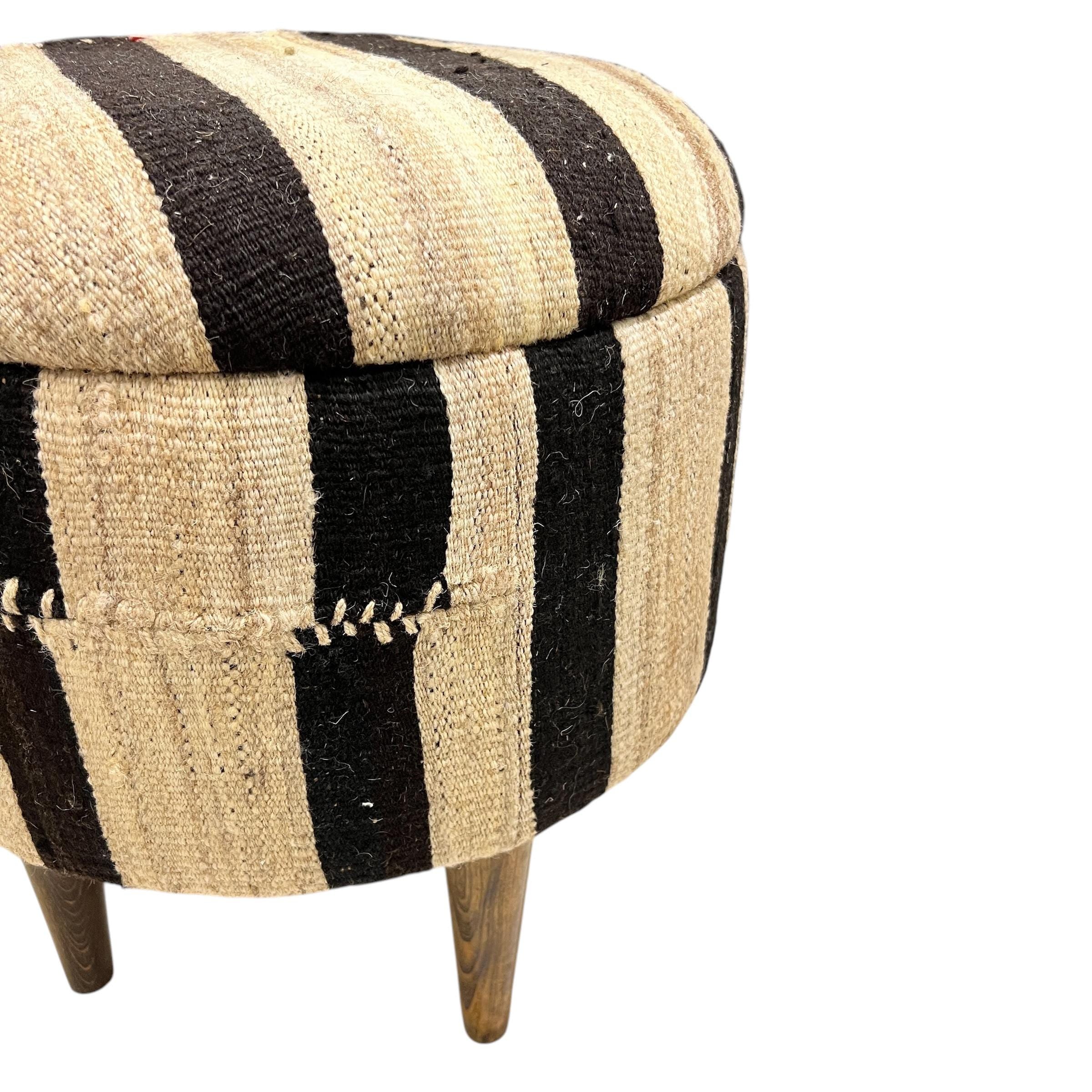 Stripe Kilim Small Round Ottoman