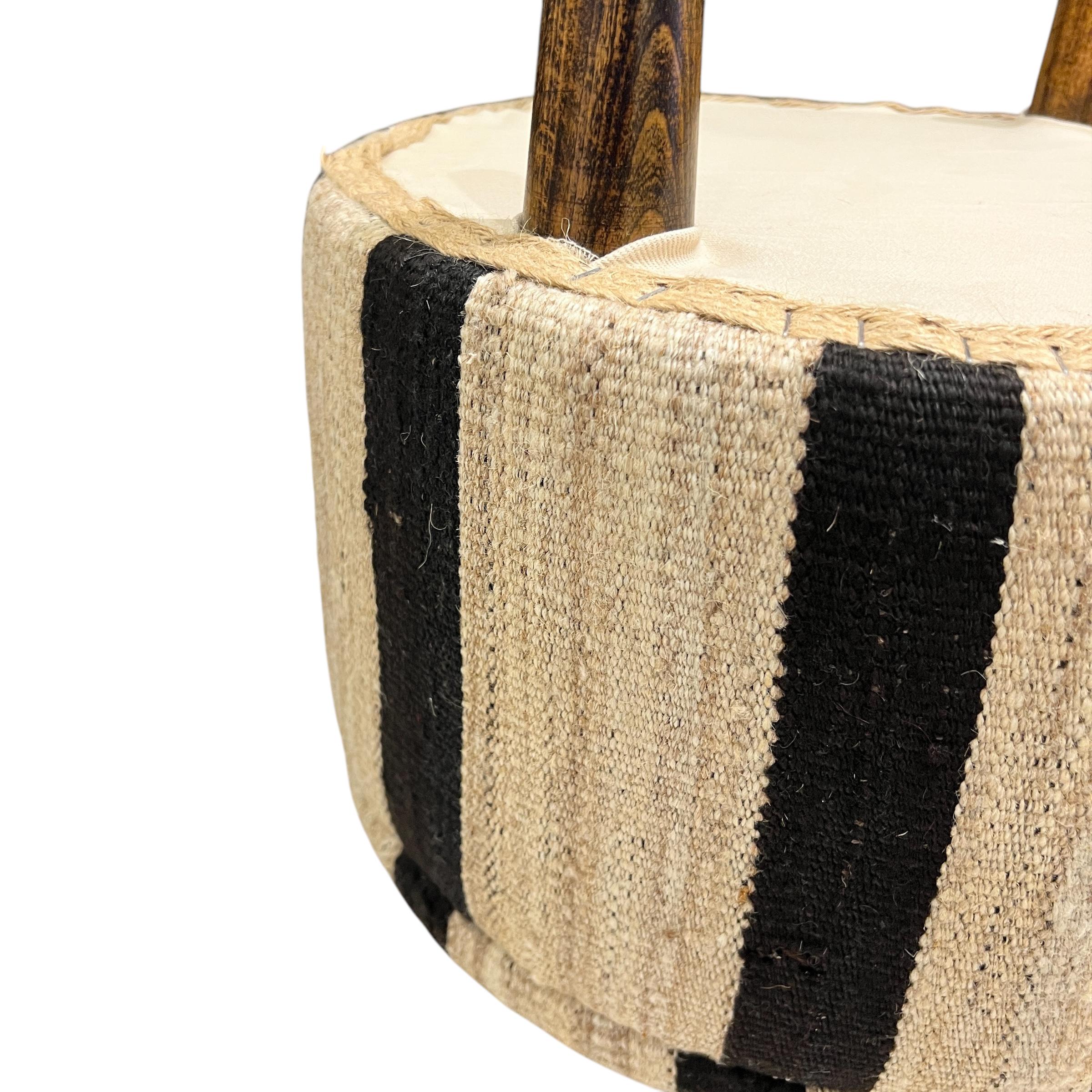 Stripe Kilim Small Round Ottoman