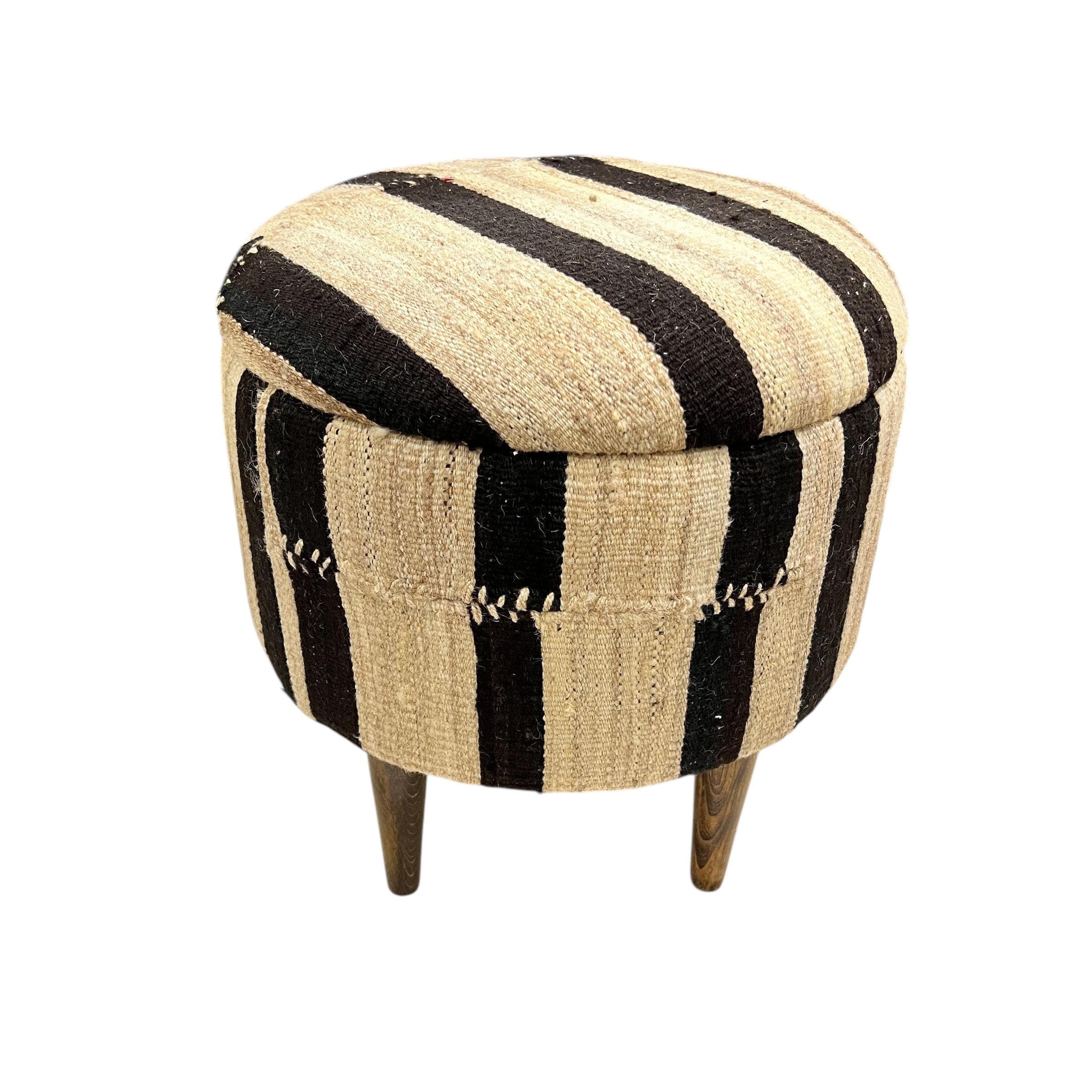 Stripe Kilim Small Round Ottoman