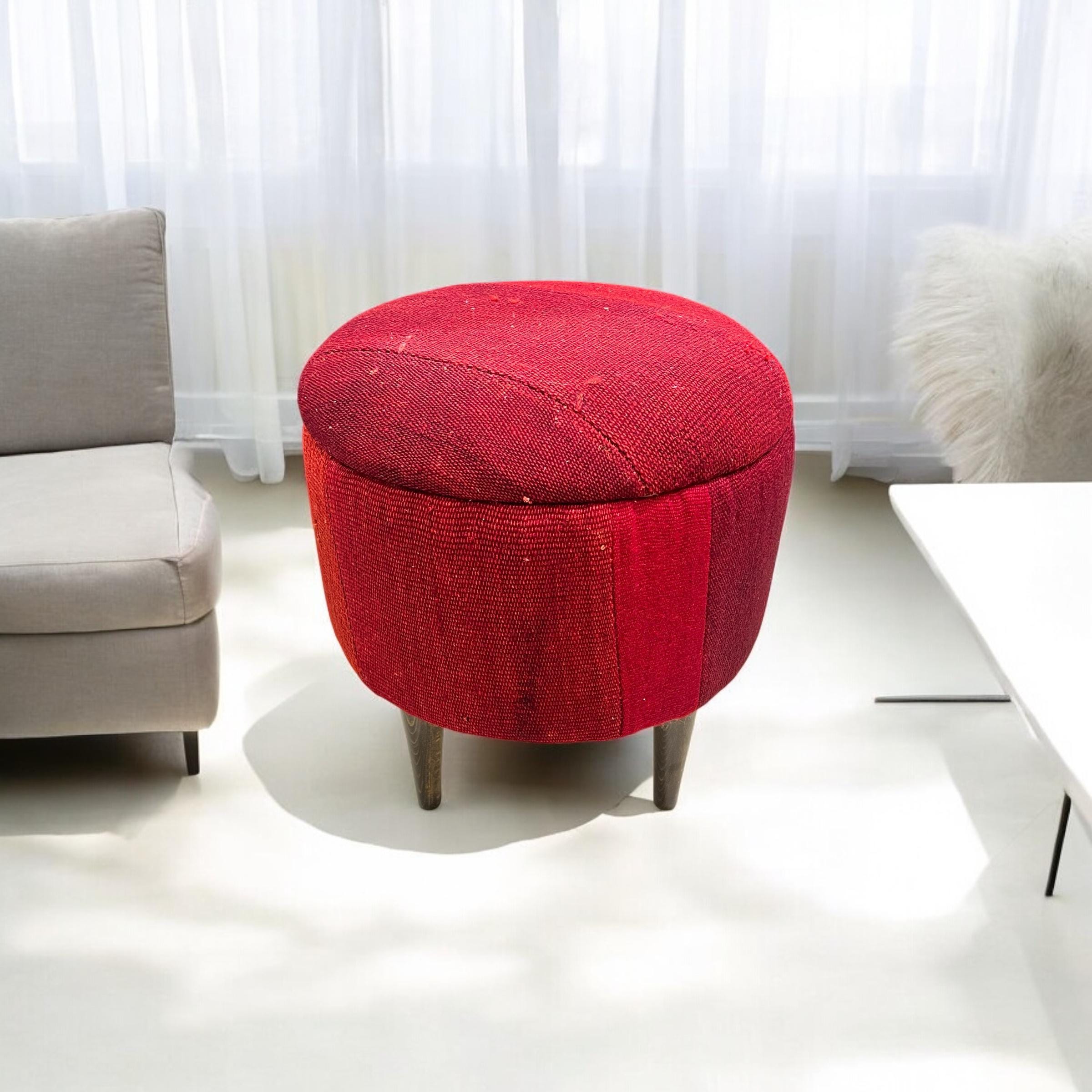 Vintage Kilim Small Round Ottoman
