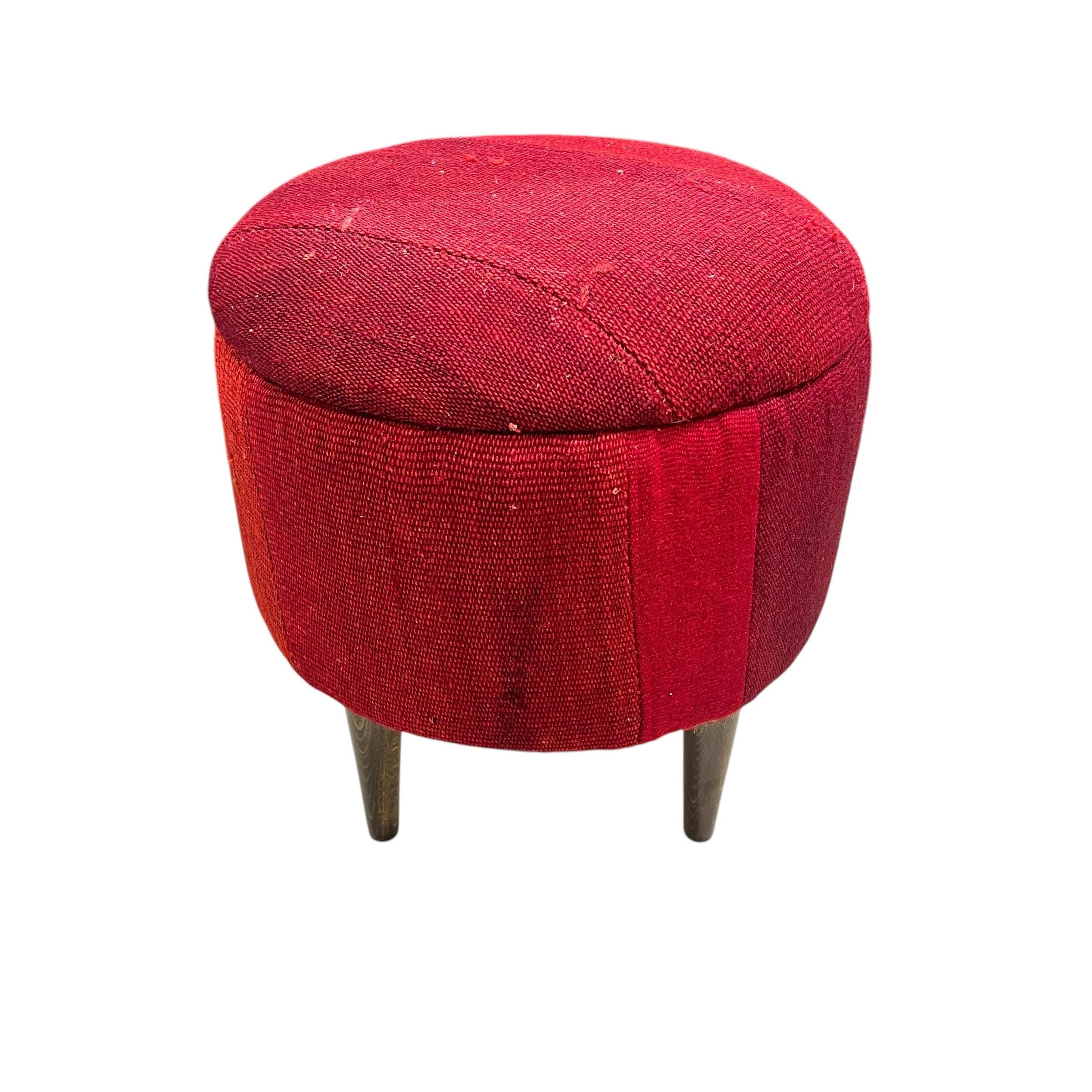 Vintage Kilim Small Round Ottoman