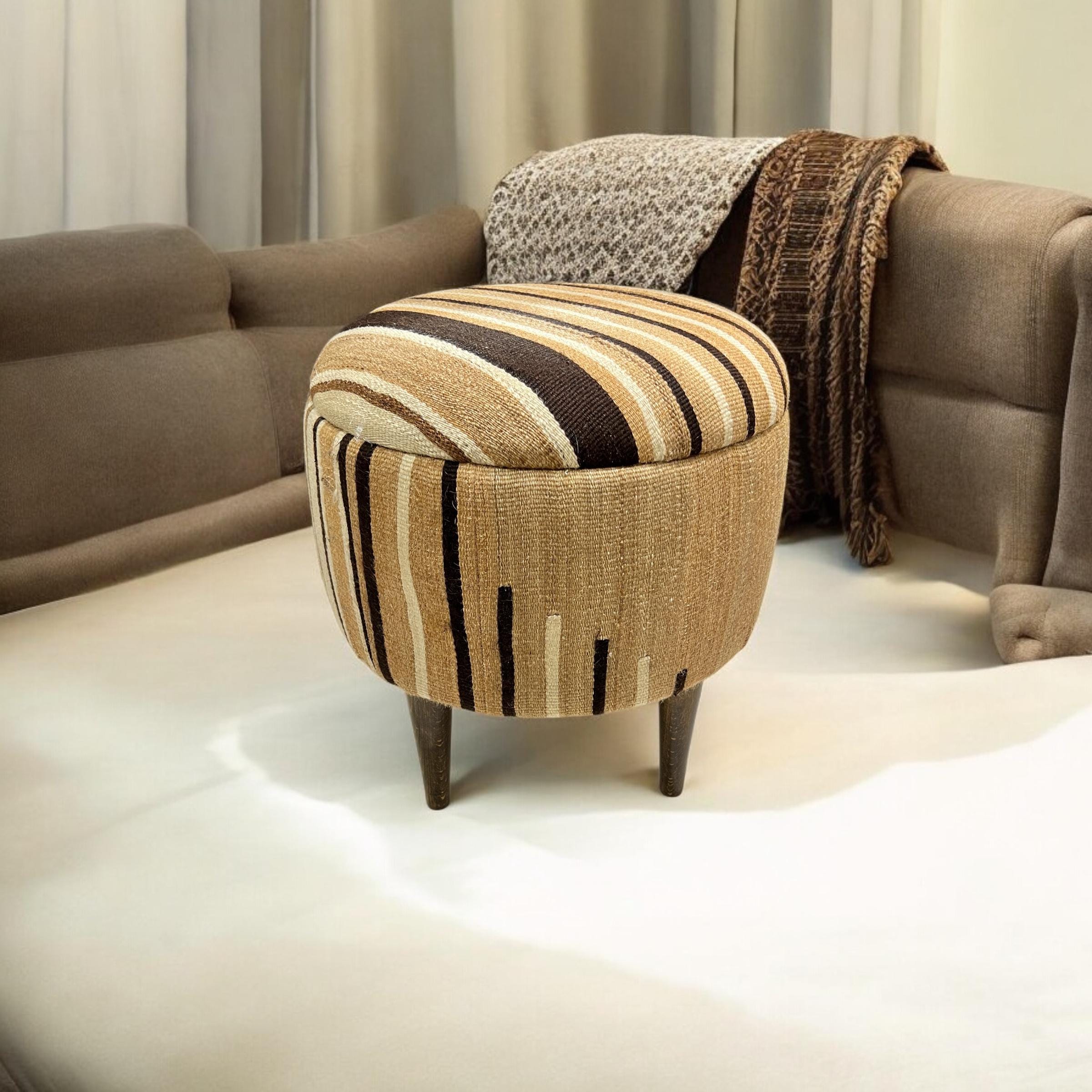 Angora Kilim Small Round Ottoman