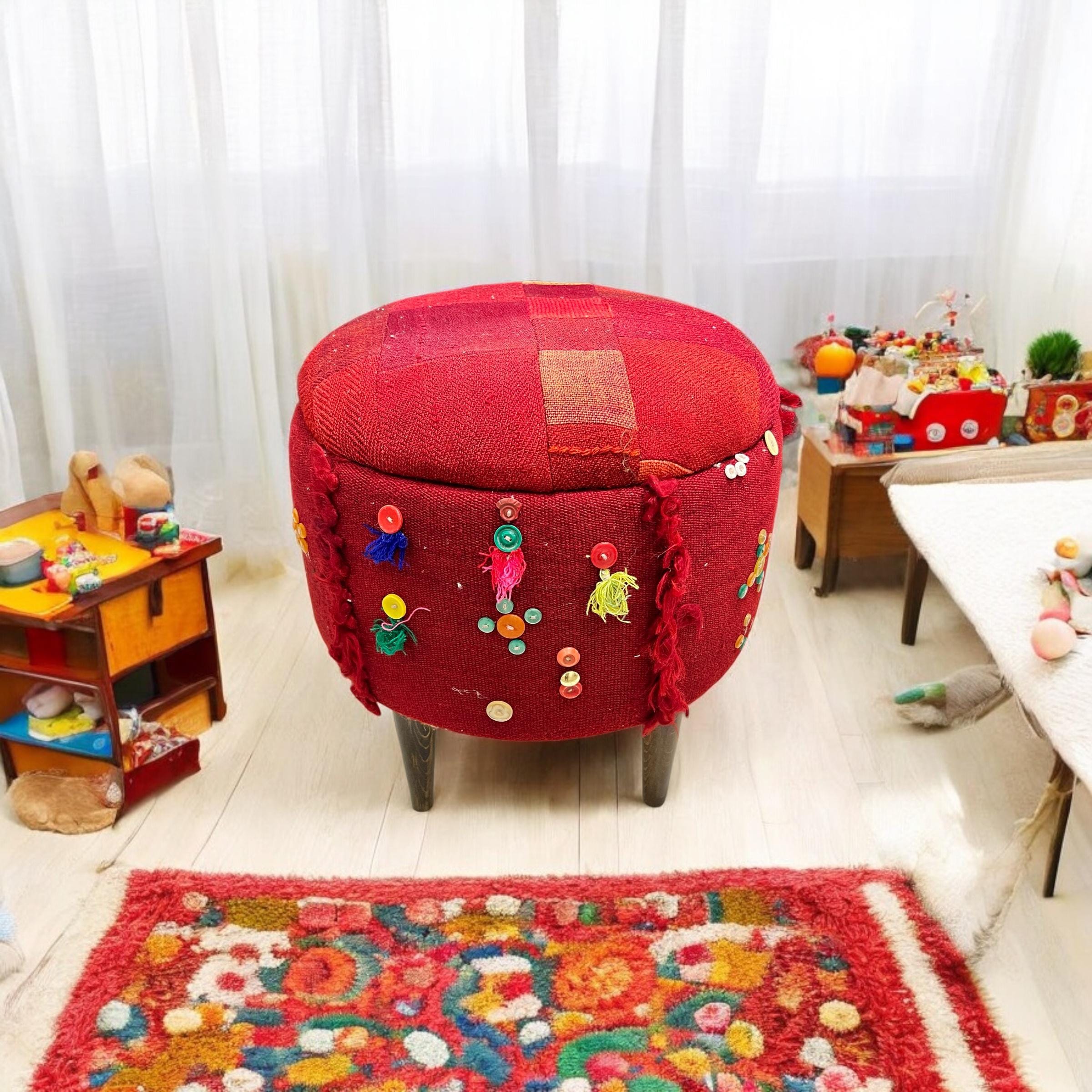 Vintage Kilim Round Ottoman