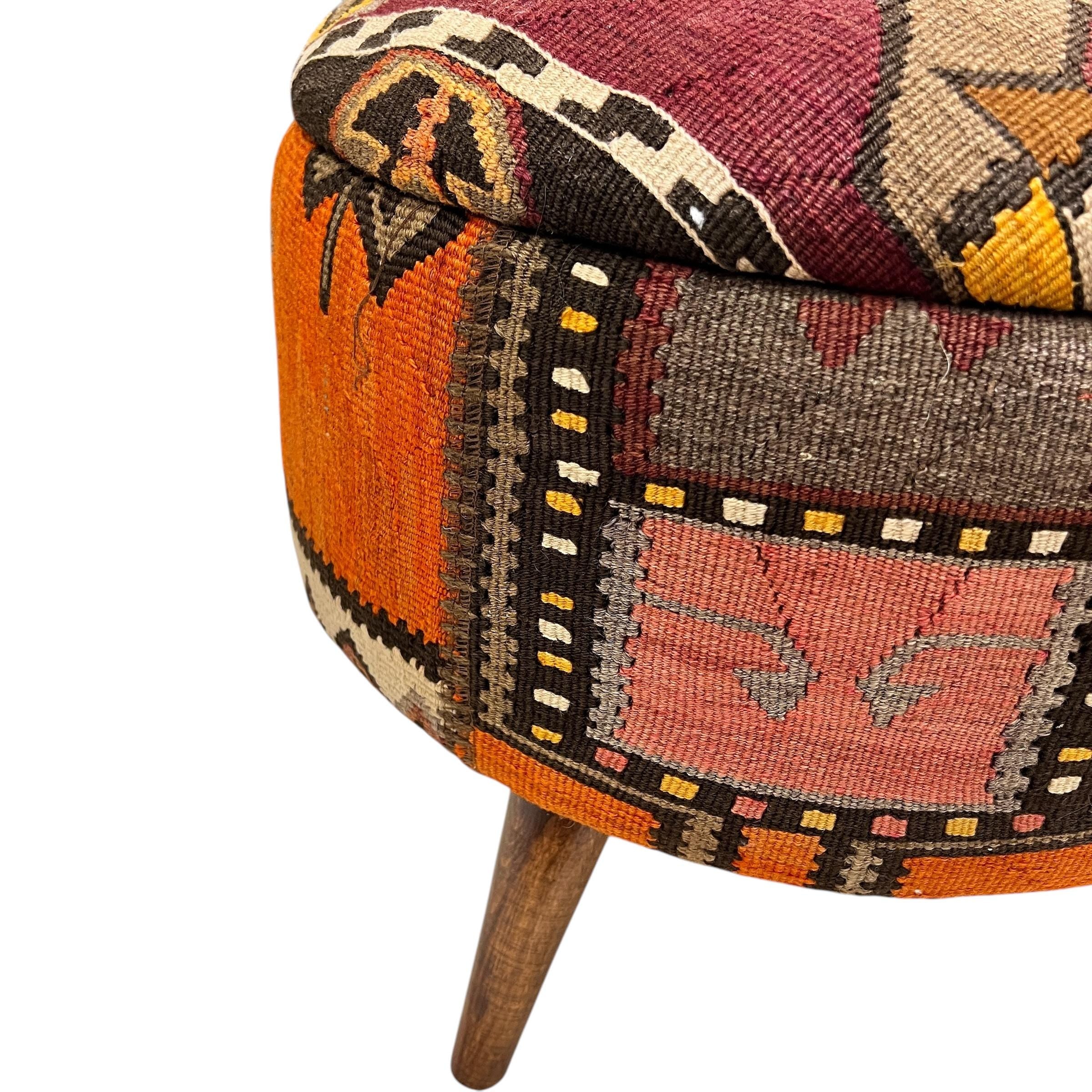 Vintage Kilim Medium Round Ottoman