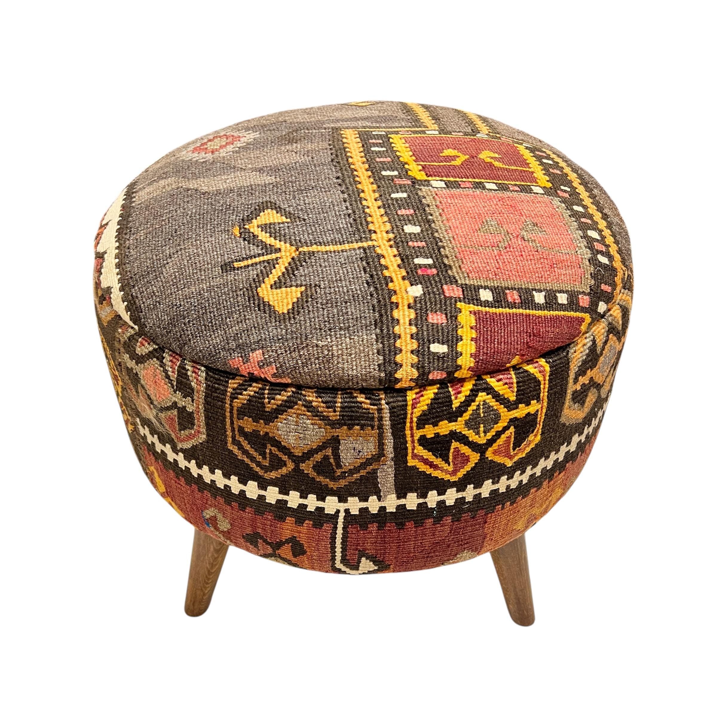 Vintage Kilim Round Ottoman