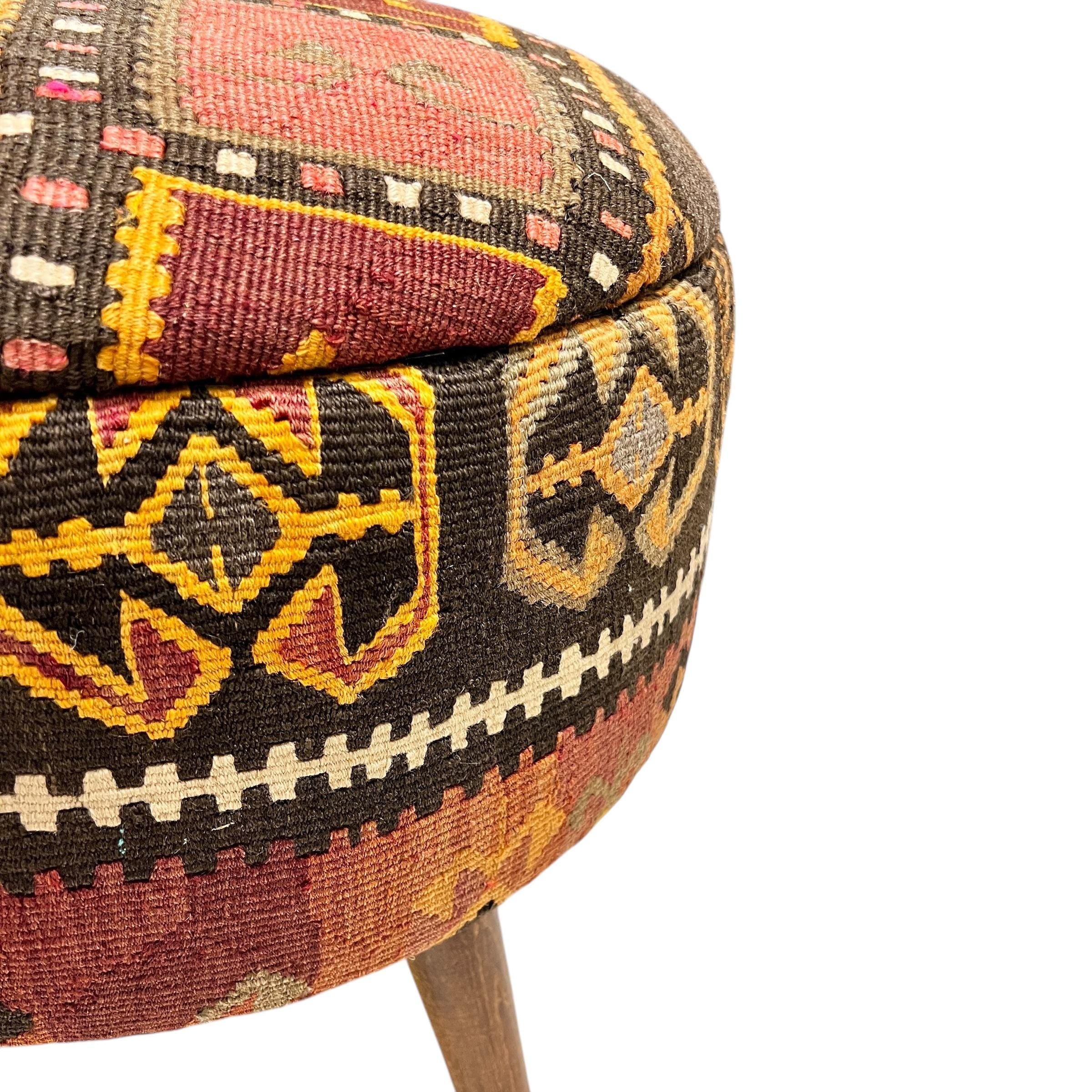 Vintage Kilim Round Ottoman