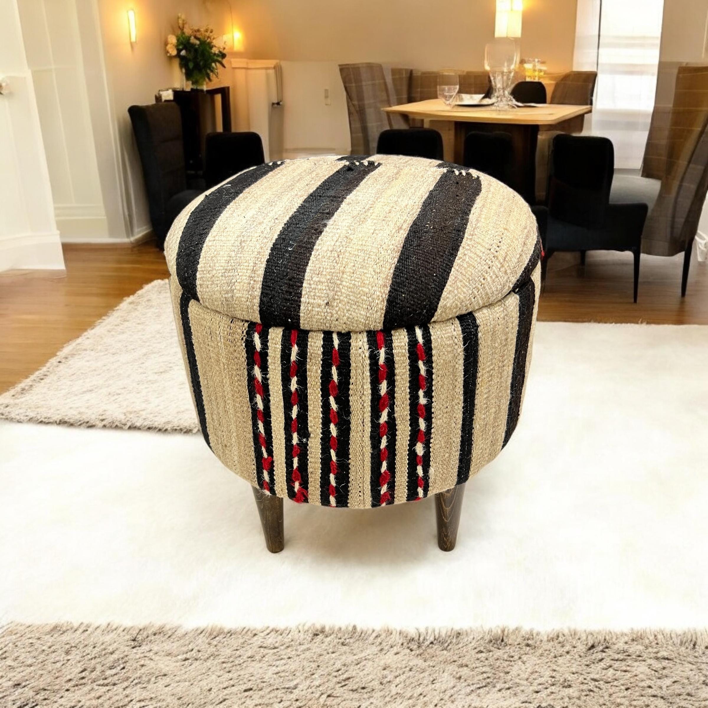 Stripe Kilim Small Round Ottoman