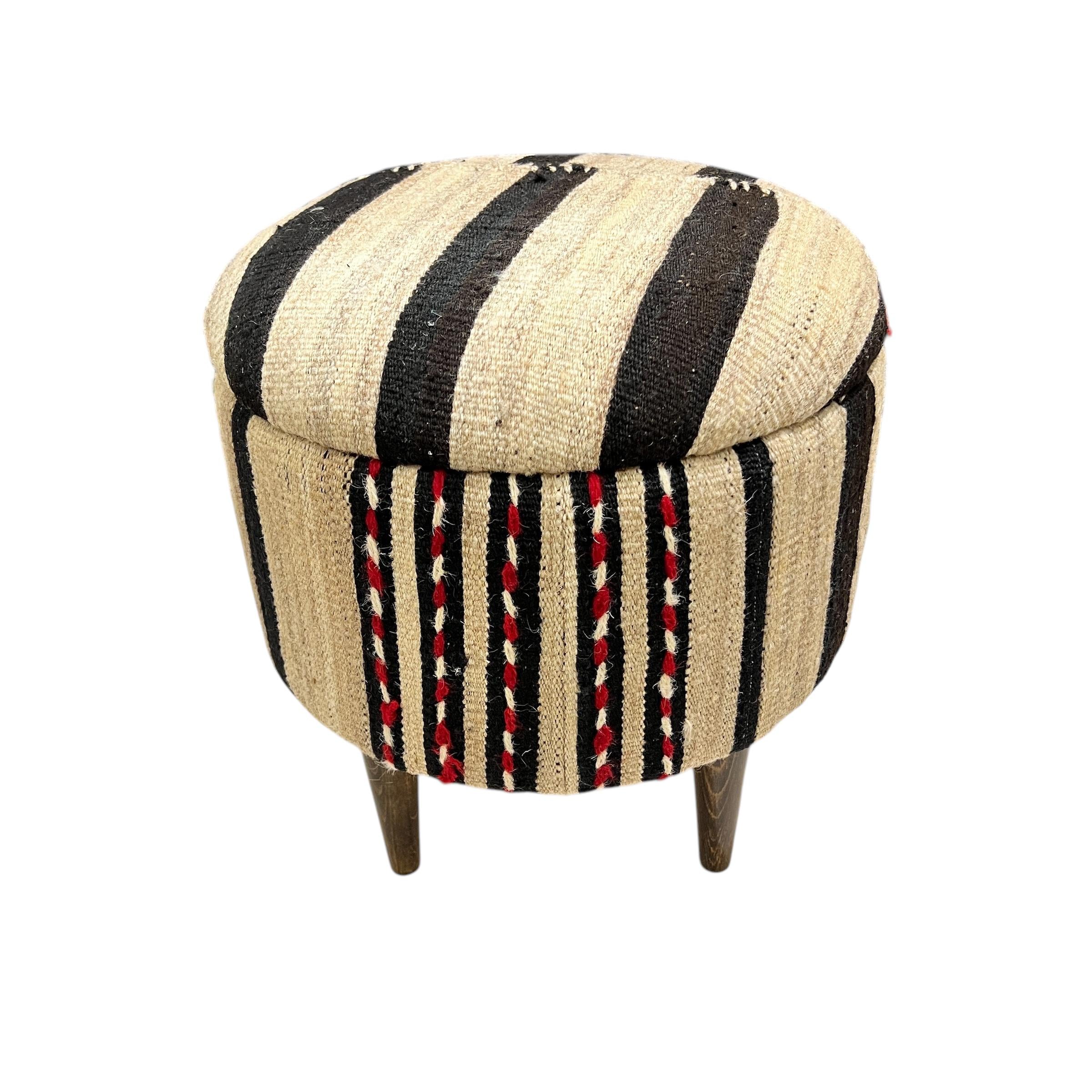 Stripe Kilim Small Round Ottoman