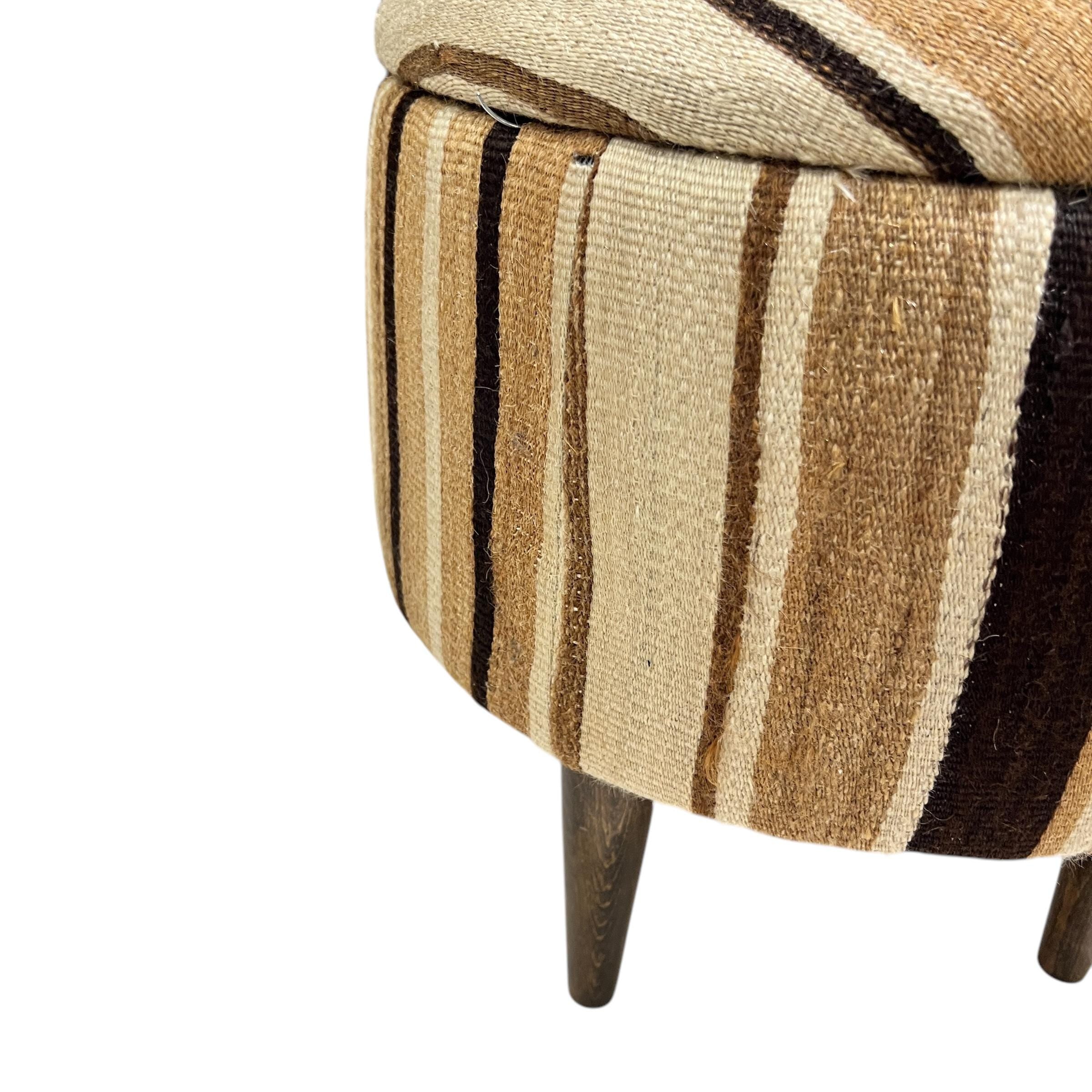 Angora Stripe Small Round Ottoman