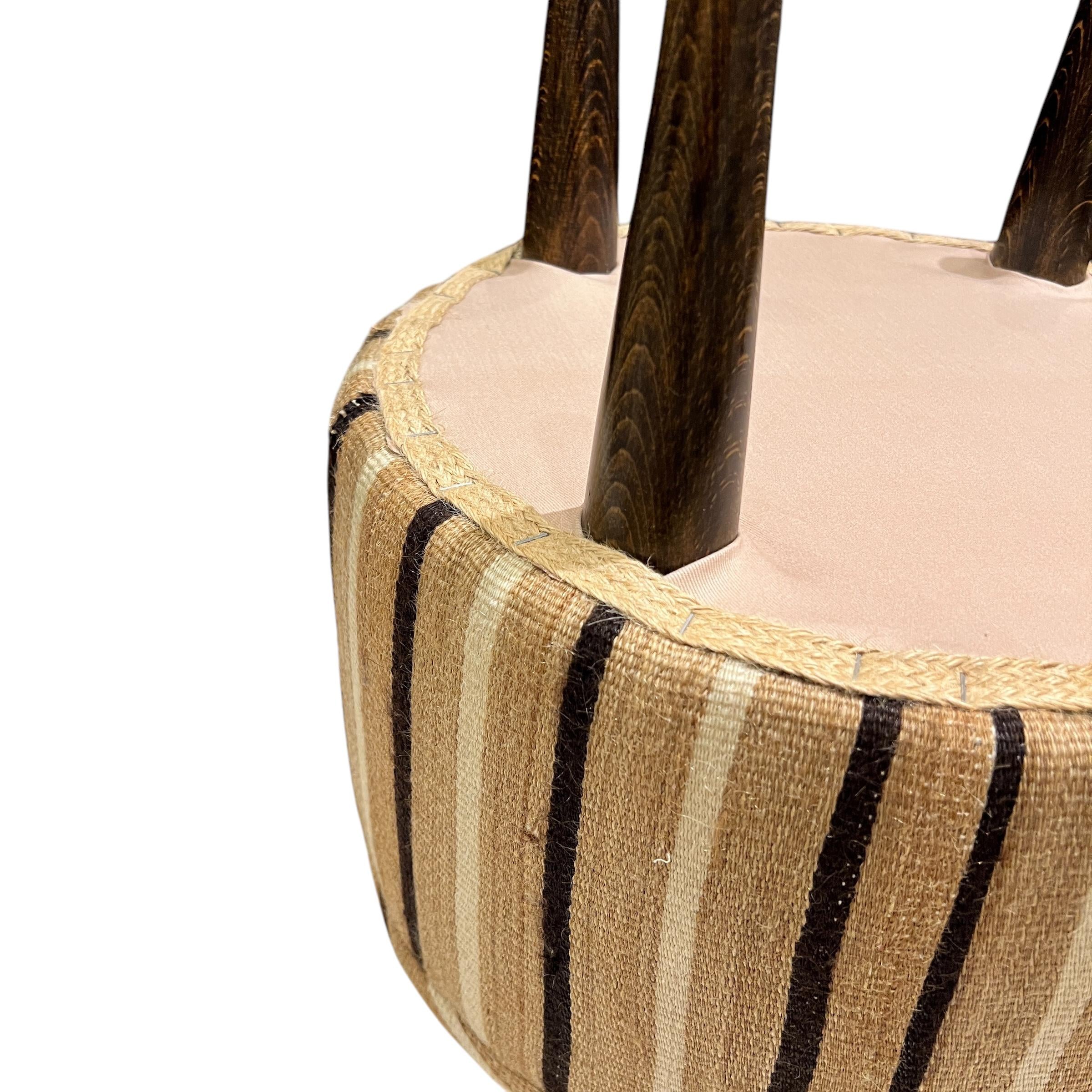 Angora Stripe Small Round Ottoman