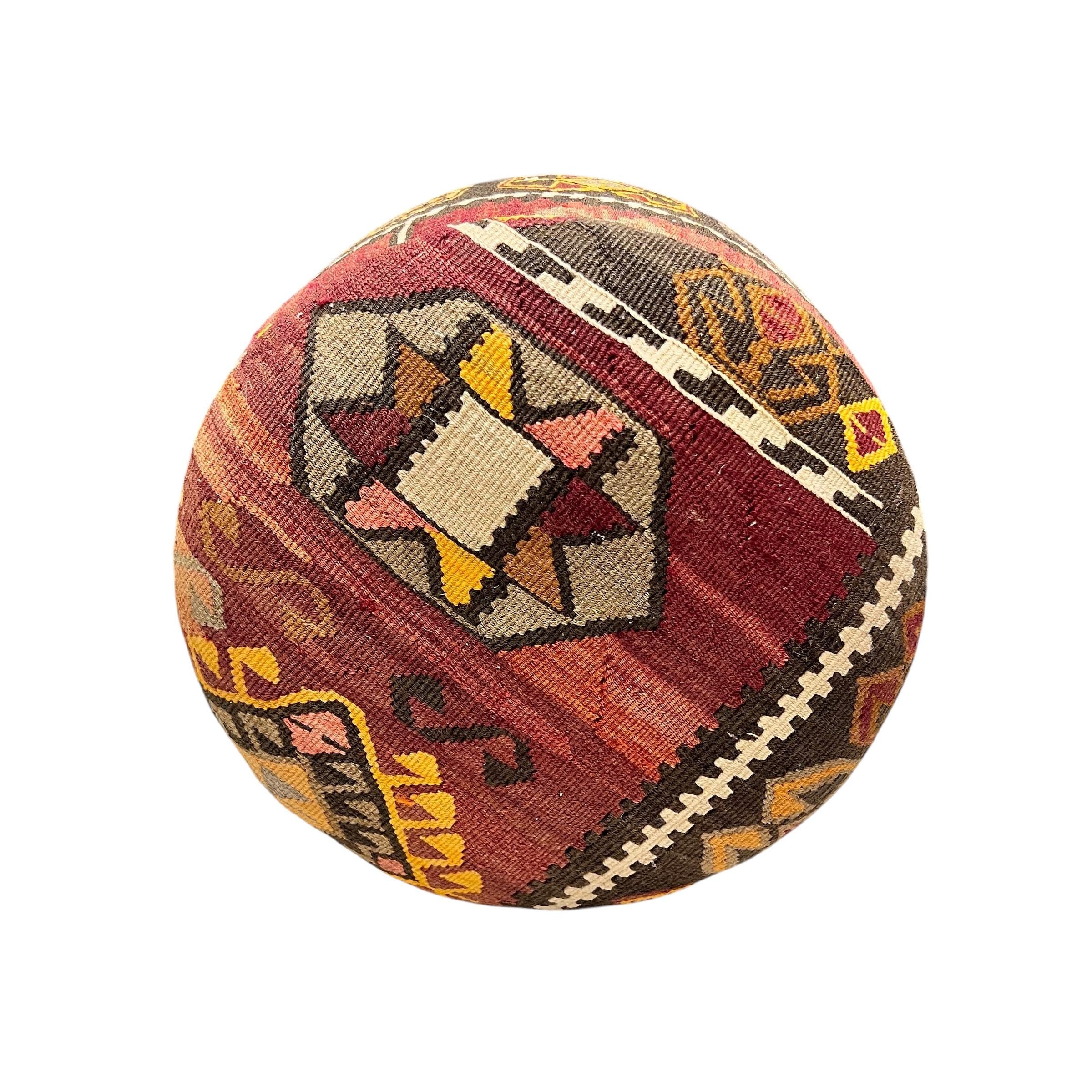 Vintage Kilim Small Round Ottoman