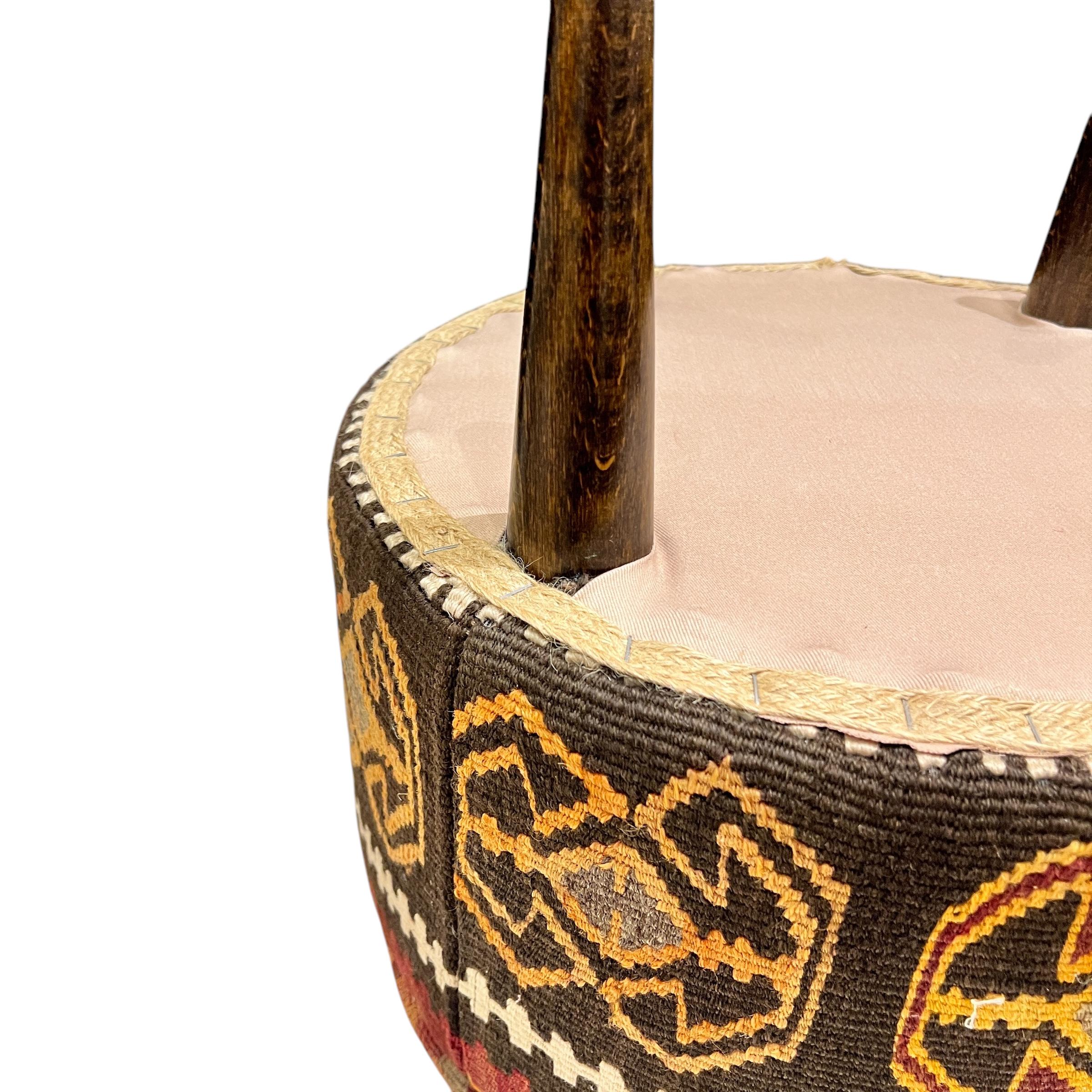 Vintage Kilim Small Round Ottoman