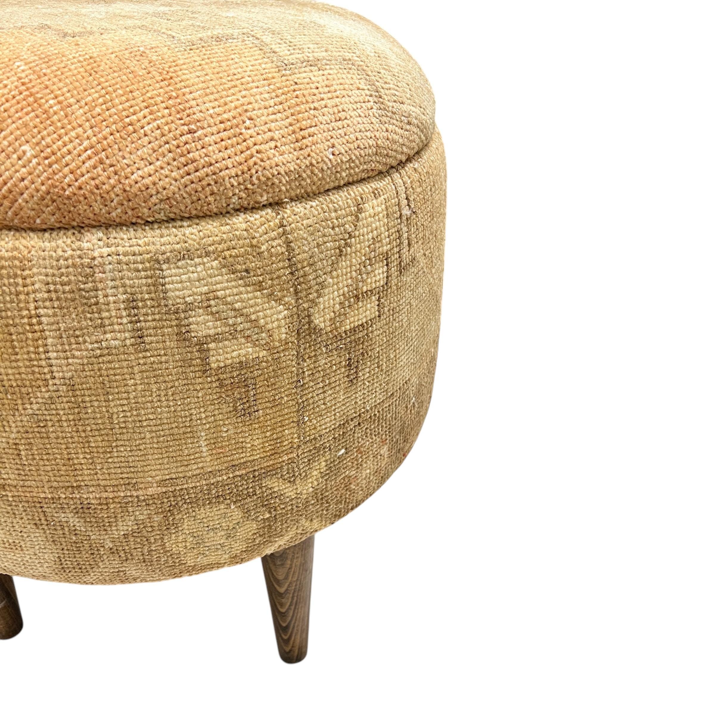 Small Vintage Carpet Round Ottoman