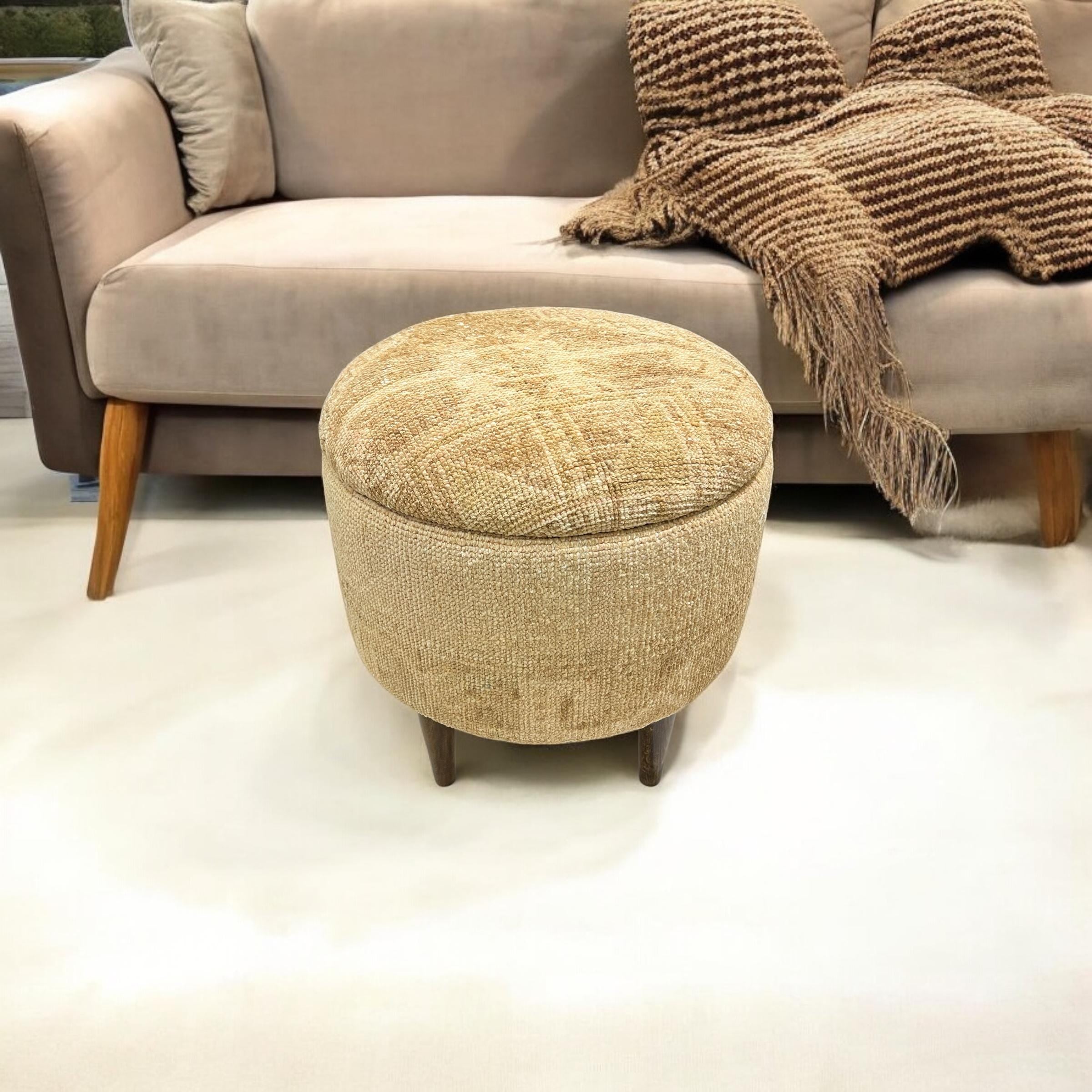 Small Vintage Carpet Round Ottoman