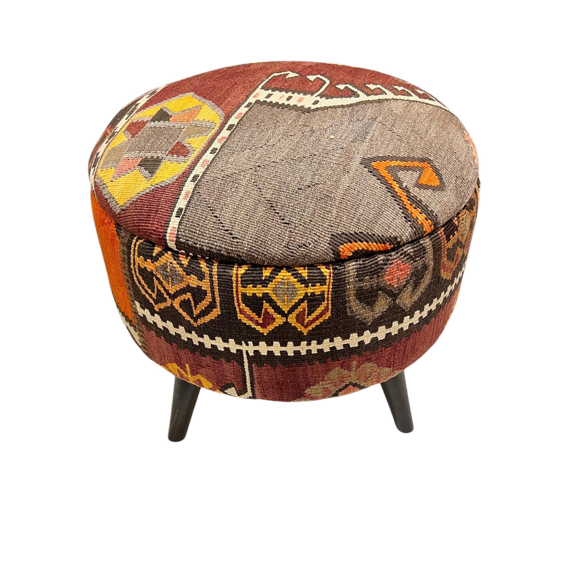 Medium Kilim Round Ottoman