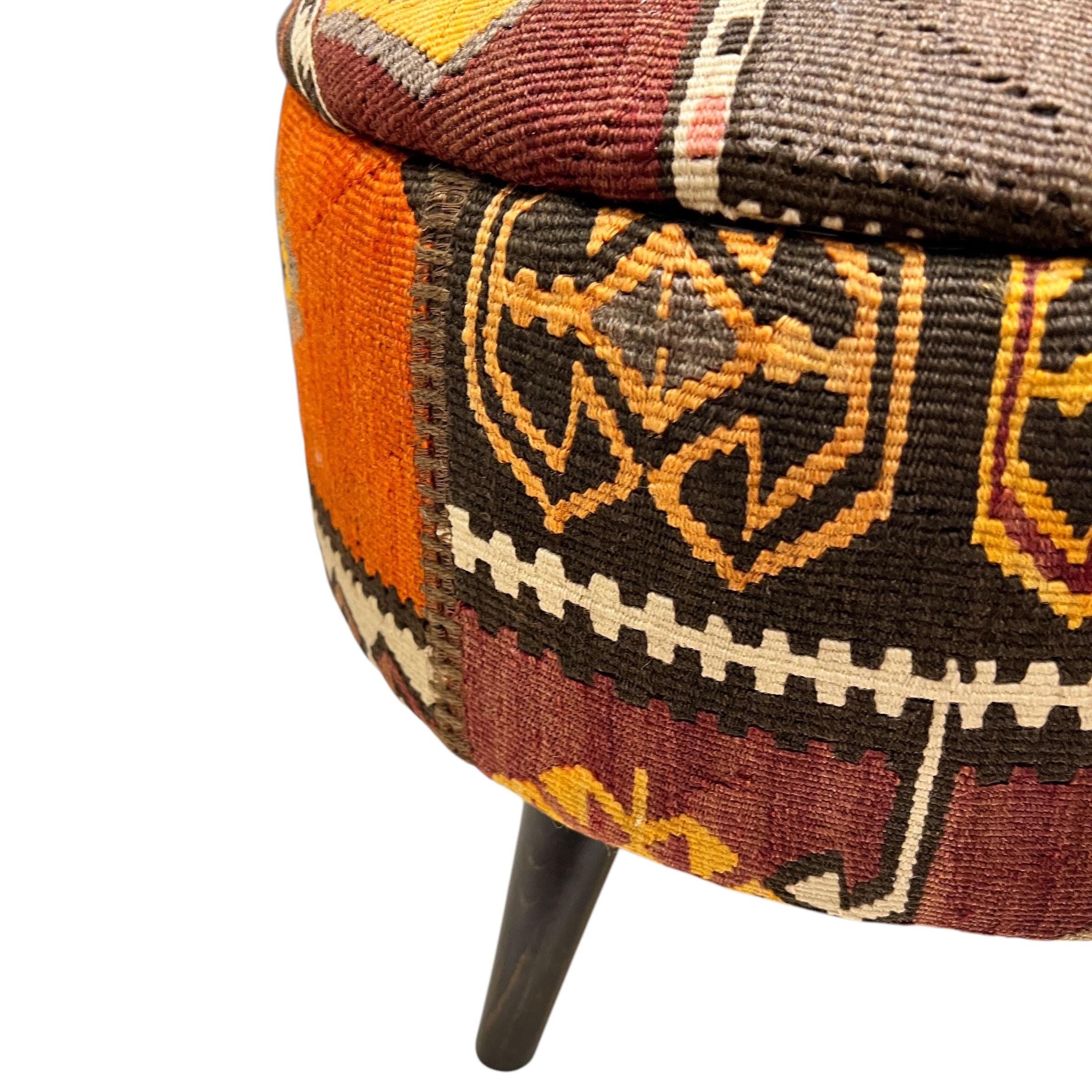 Medium Kilim Round Ottoman