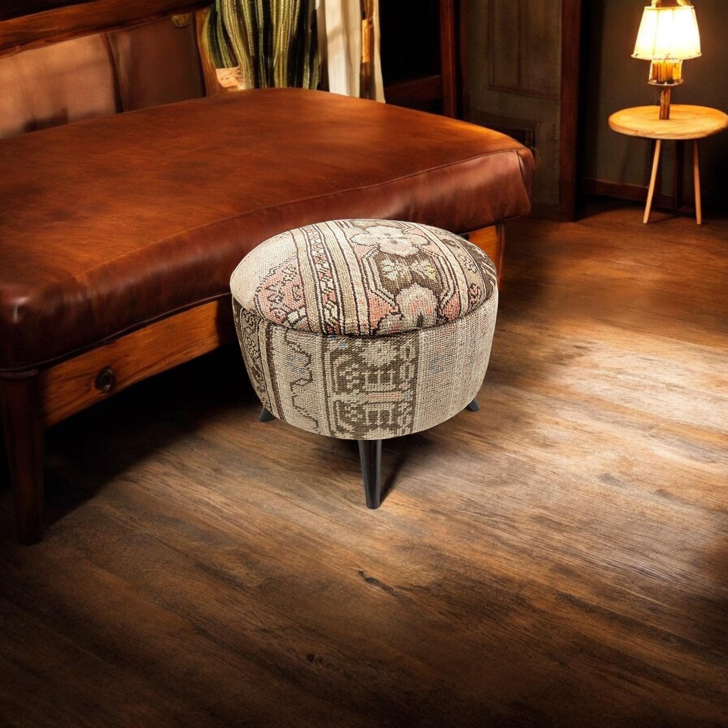 Vintage Carpet Medium Round Ottoman