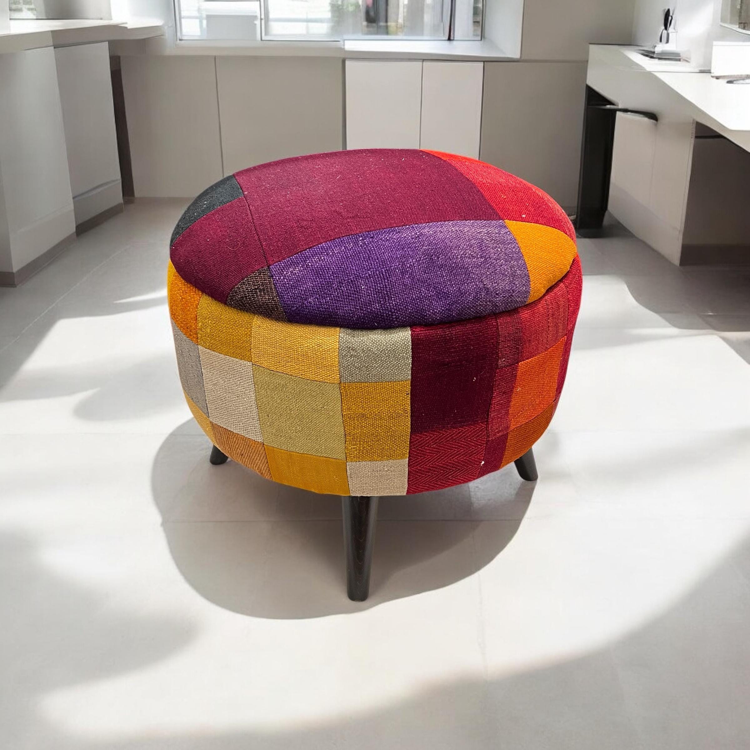 Mid-Century Medium Round Ottoman