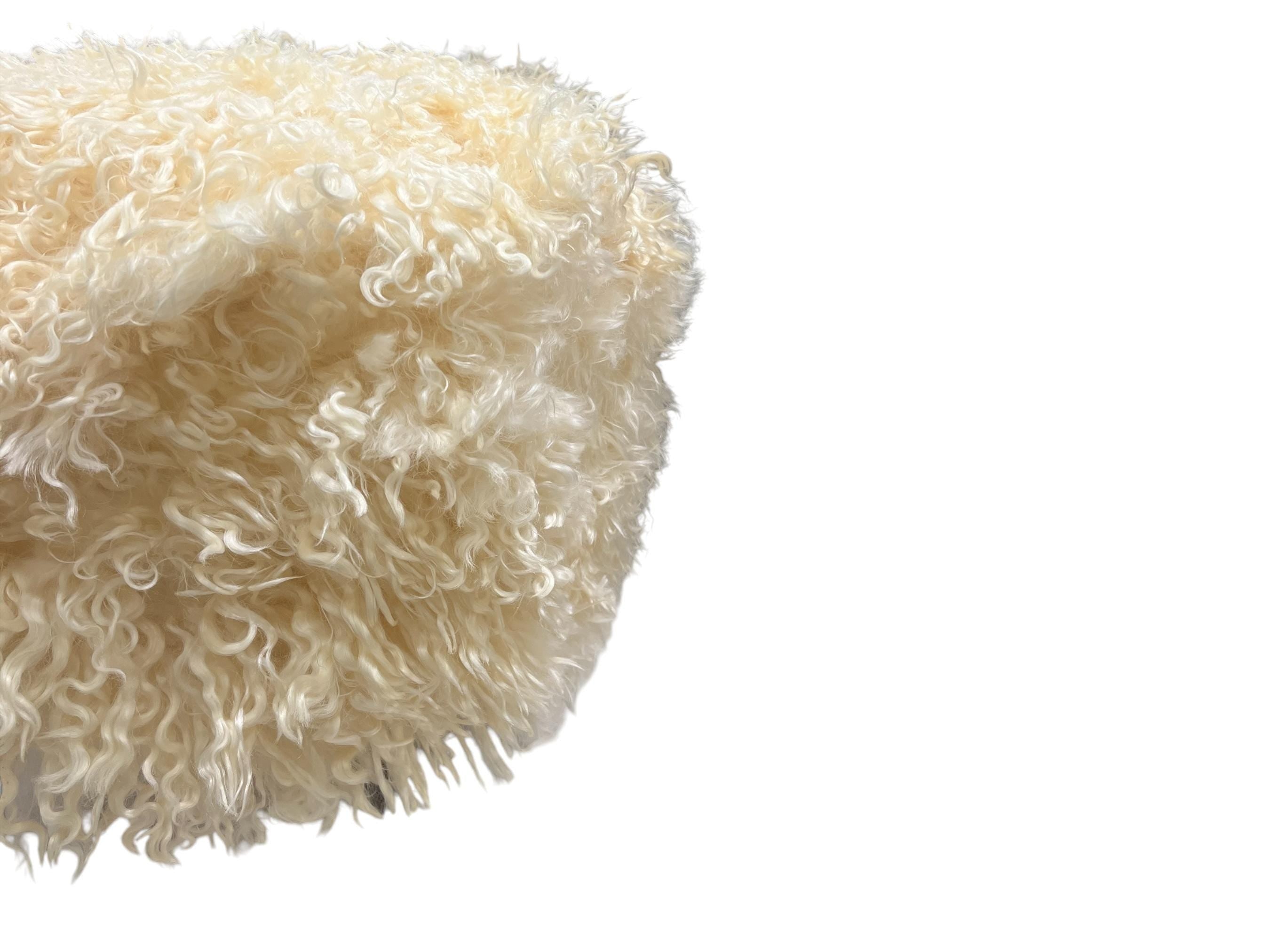 Angora Hide Small Round Ottoman