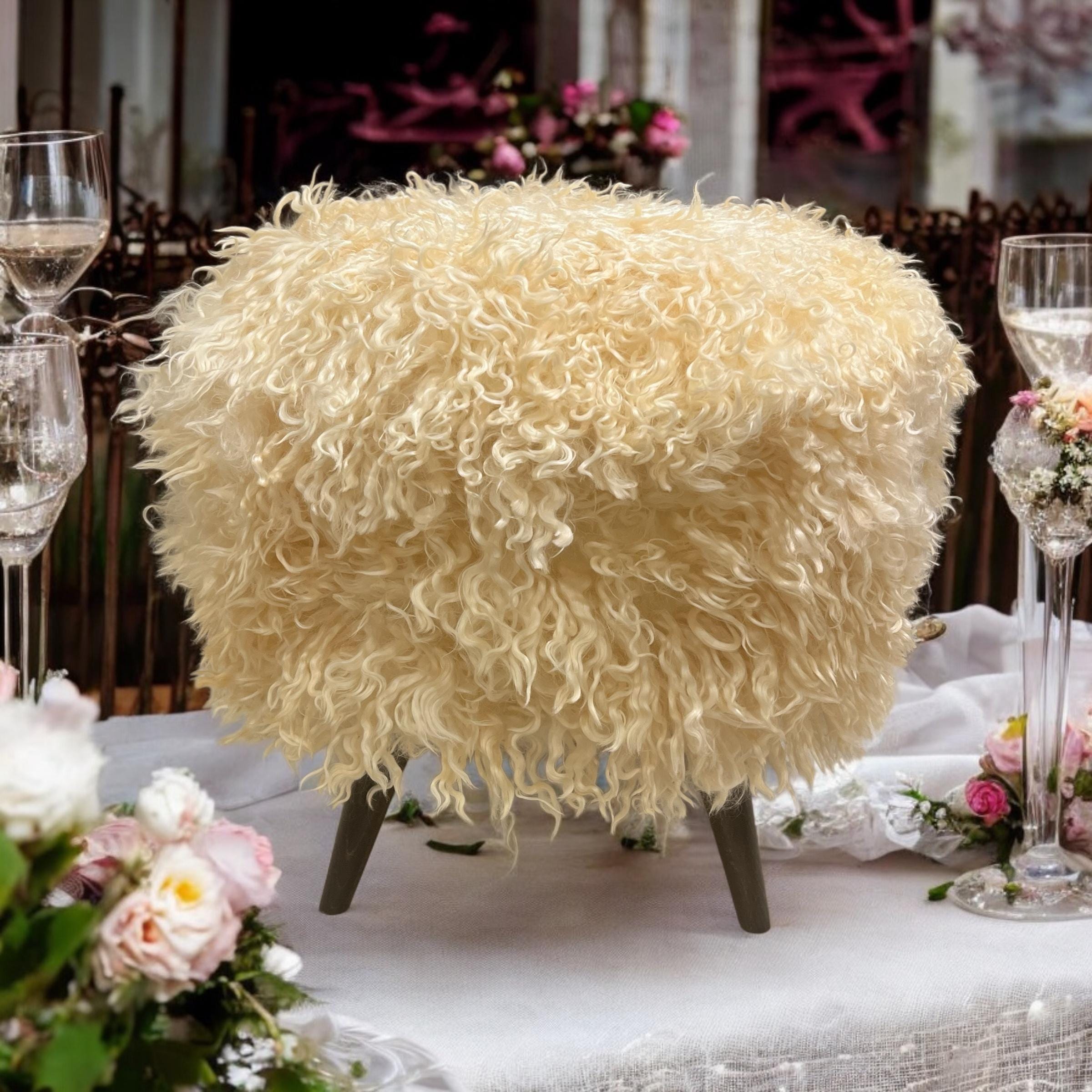 Angora Hide Small Ottoman