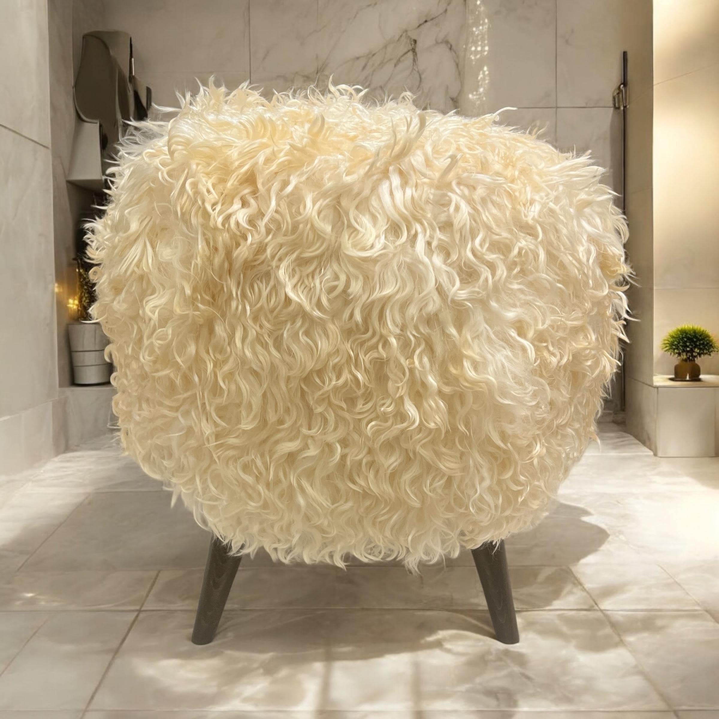 Small Angora Hide Round Ottoman