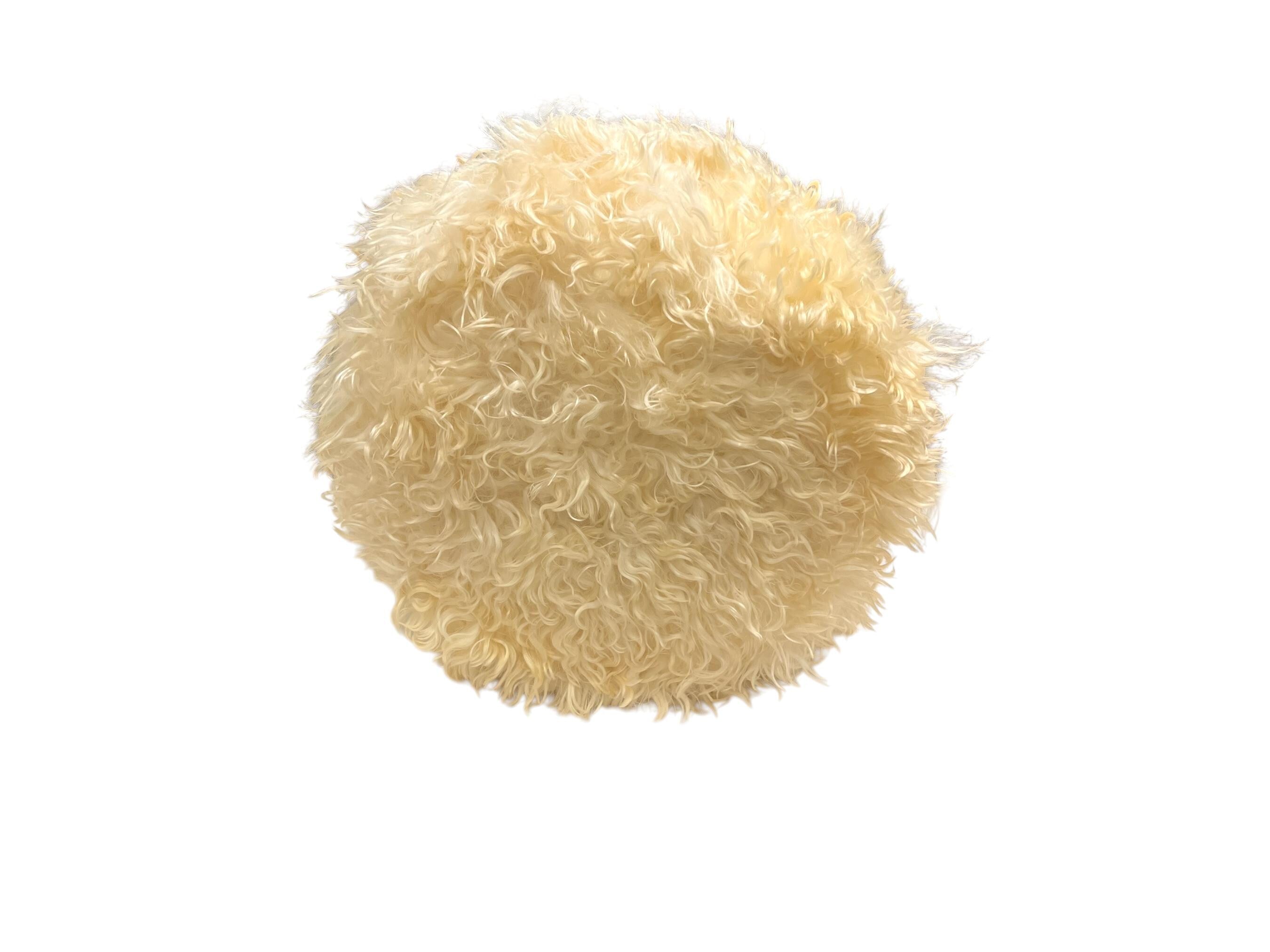 Small Angora Hide Round Ottoman