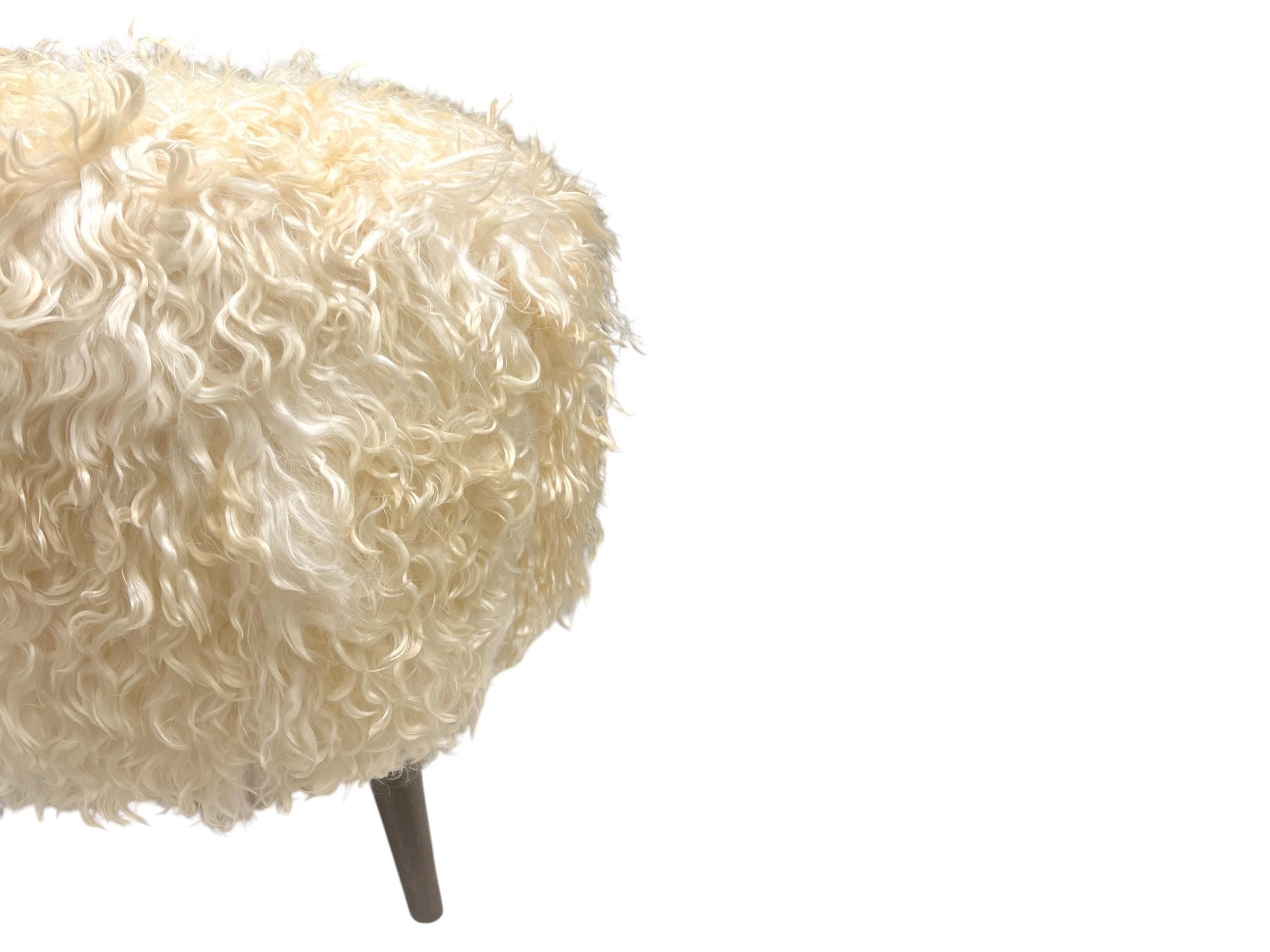 Small Angora Hide Round Ottoman